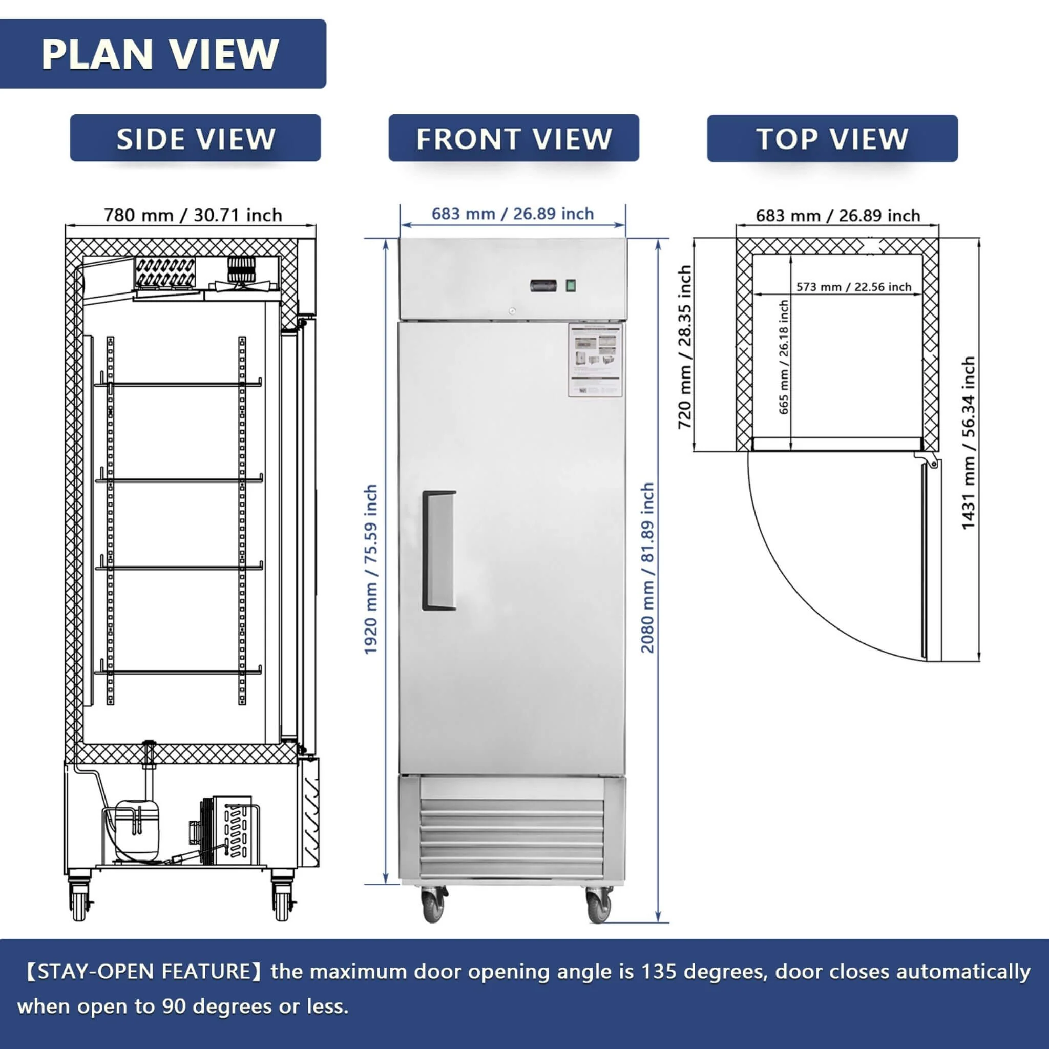 Heavy-Duty 27-Inch 8.7 Cu.Ft Commercial Upright Stainless Steel Reach-In Freezer (SAK43815) - Image 13