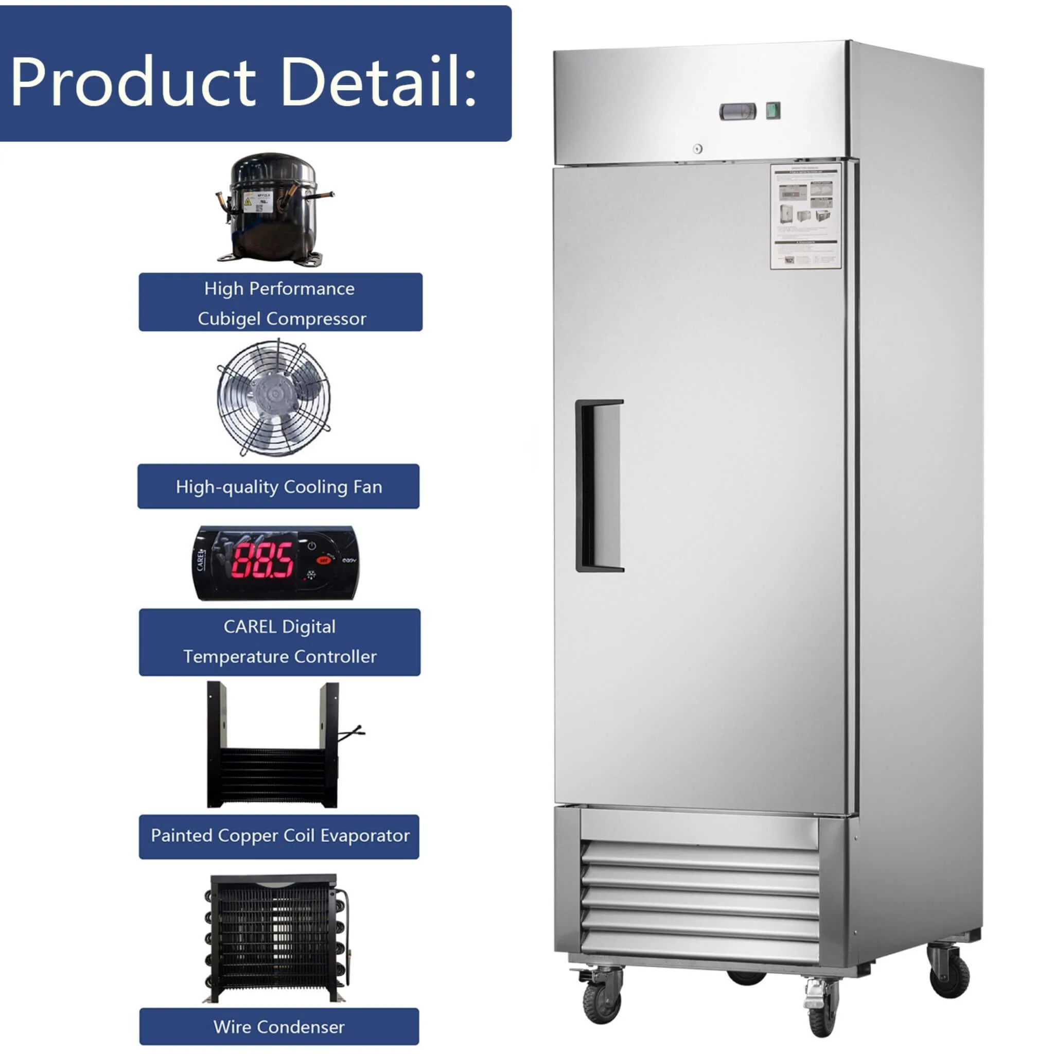 Heavy-Duty 27-Inch 8.7 Cu.Ft Commercial Upright Stainless Steel Reach-In Freezer (SAK43815) - Image 4