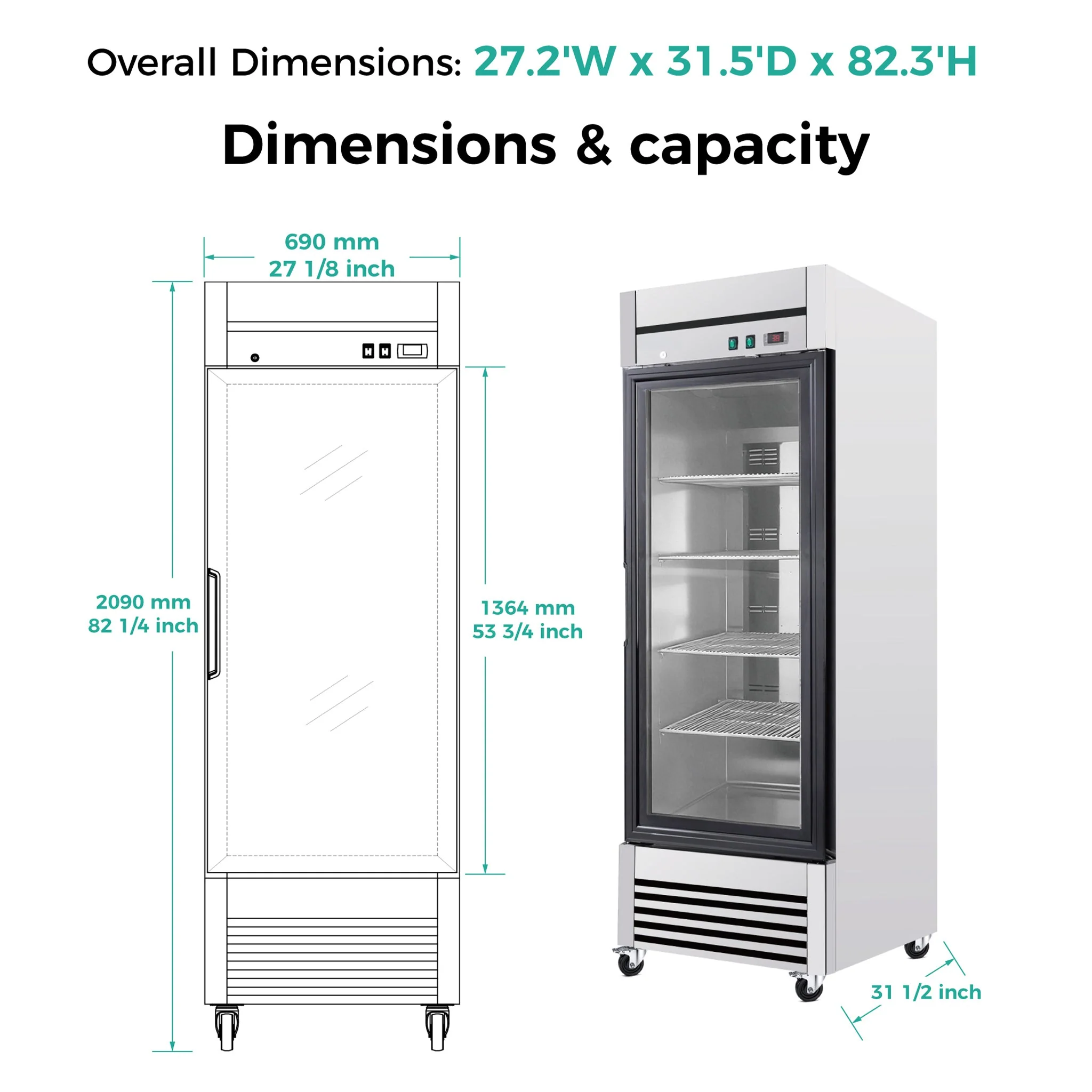 27-Inch Commercial Single Glass Door Reach-In Display Refrigerator (SAK30864) - Image 8