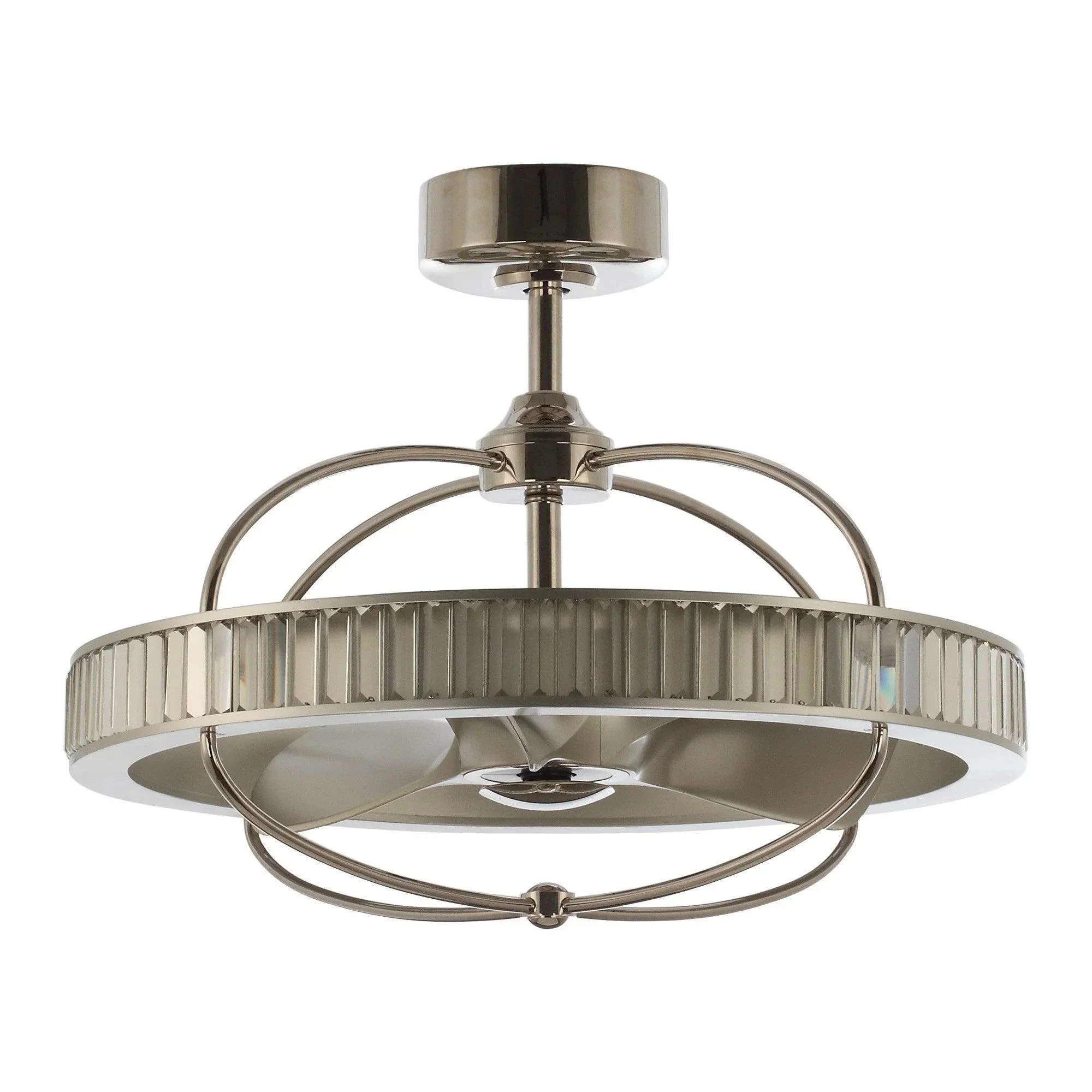 27" Industrial DC Motor Brushed Nickel Downrod Mount Reversible Crystal Ceiling Fan with Lighting and Remote Control - Image 11