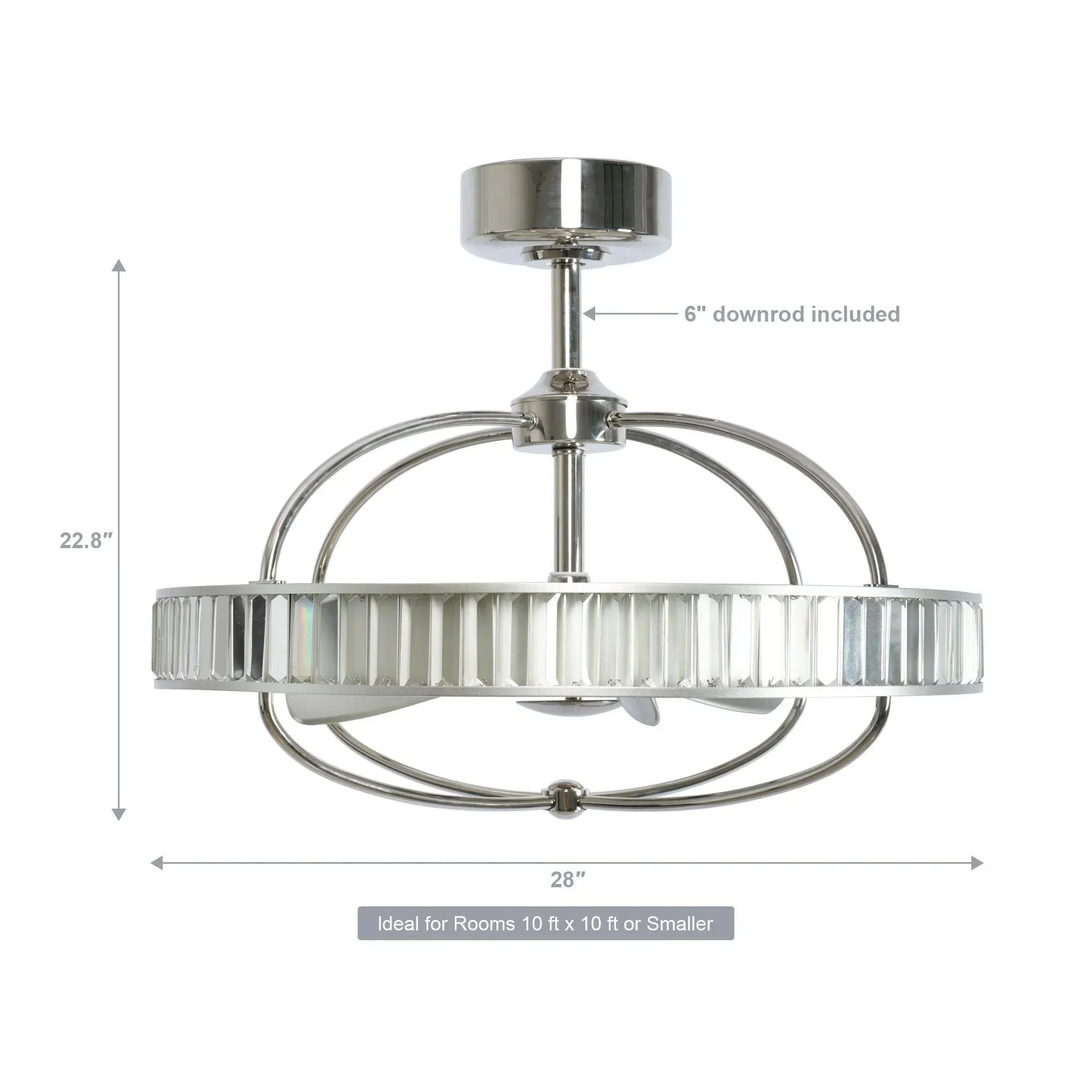 27" Industrial DC Motor Brushed Nickel Downrod Mount Reversible Crystal Ceiling Fan with Lighting and Remote Control - Image 21