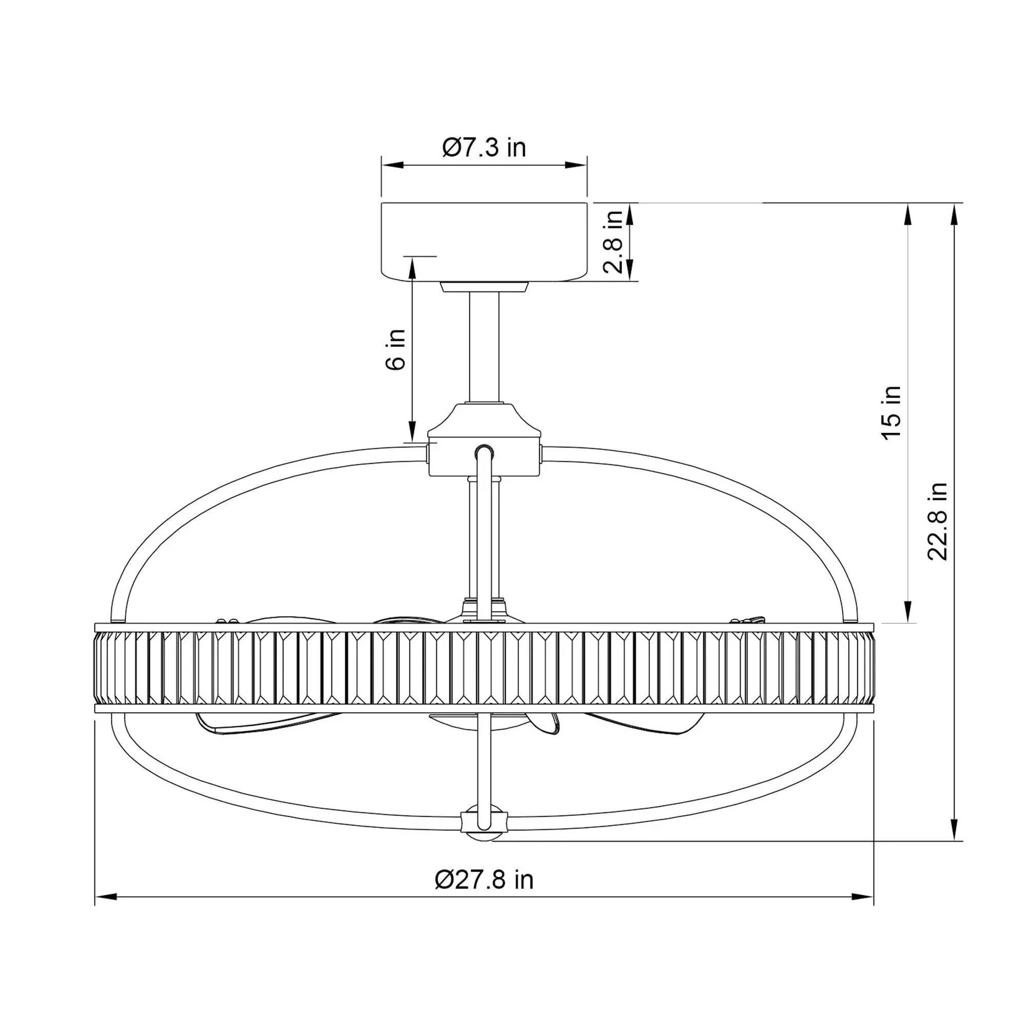 27" Industrial DC Motor Brushed Nickel Downrod Mount Reversible Crystal Ceiling Fan with Lighting and Remote Control - Image 22