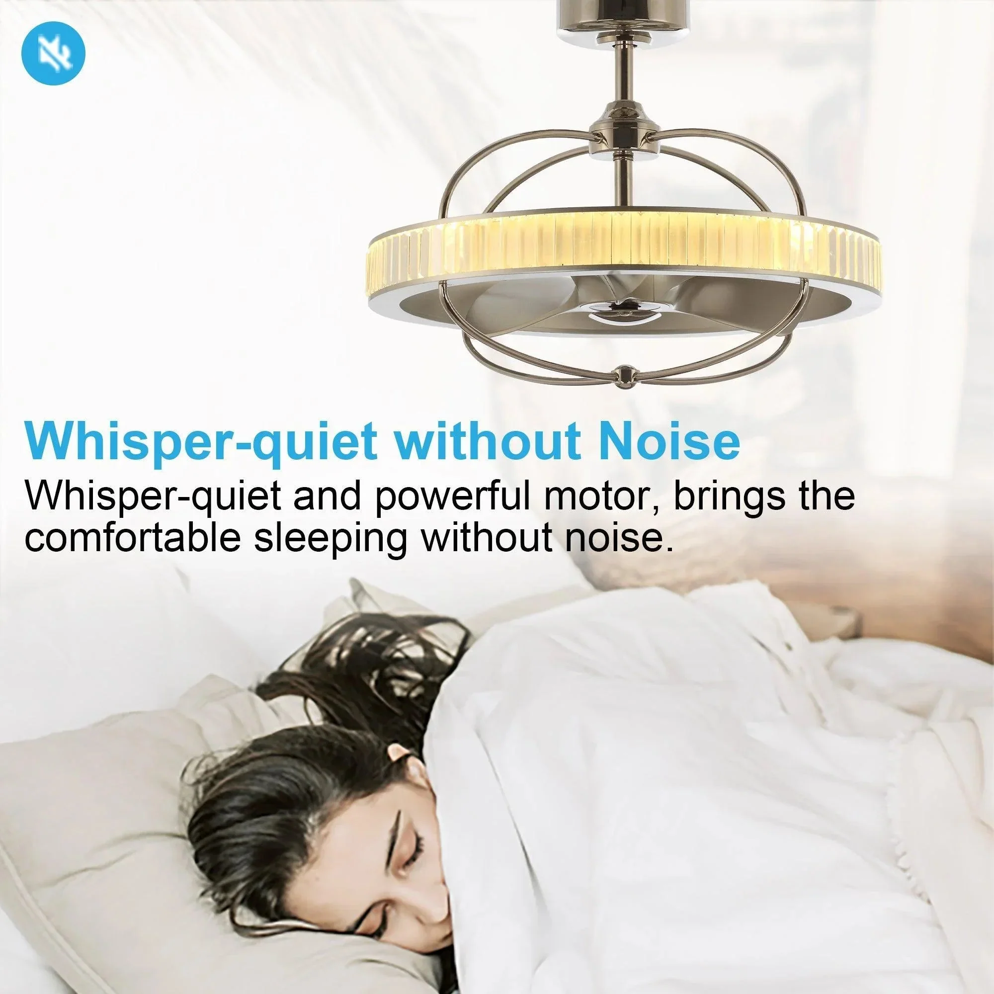 27" Industrial DC Motor Brushed Nickel Downrod Mount Reversible Crystal Ceiling Fan with Lighting and Remote Control - Image 9