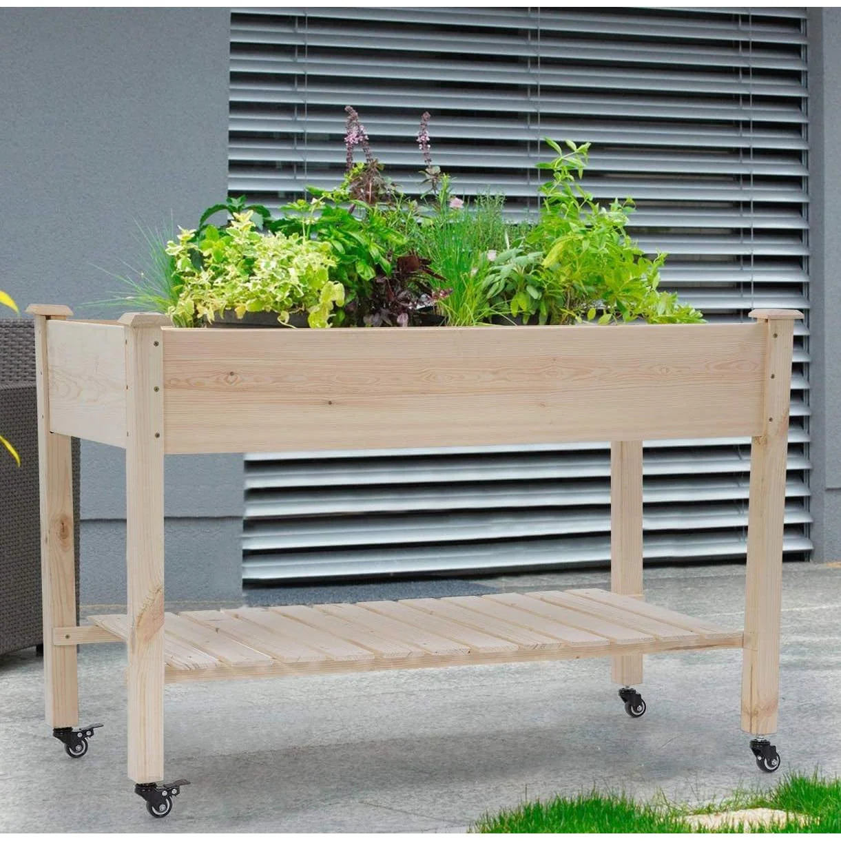 2ft x 4ft Outdoor Solid Fir Wood Raised Garden Bed Planter Box on Locking Wheels - Image 3
