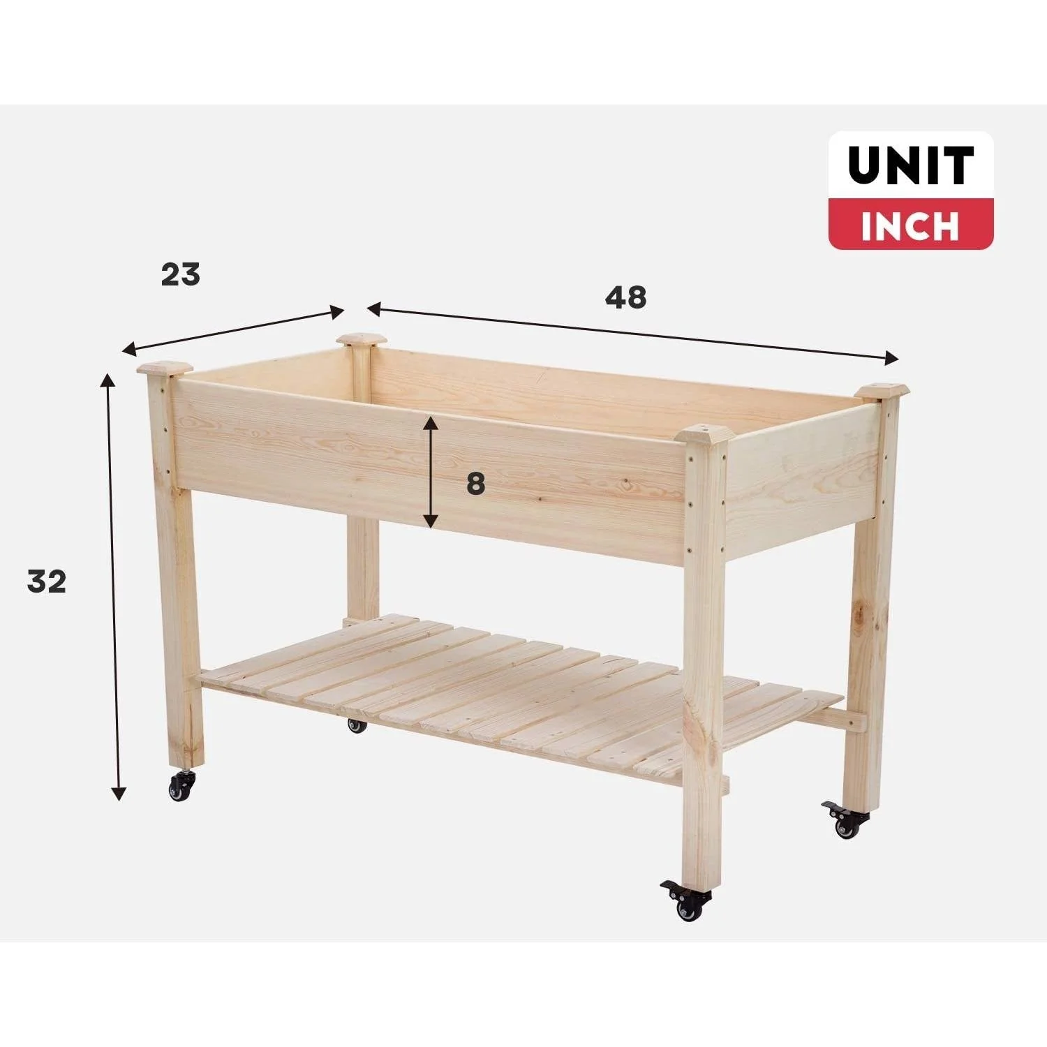 2ft x 4ft Outdoor Solid Fir Wood Raised Garden Bed Planter Box on Locking Wheels - Image 4