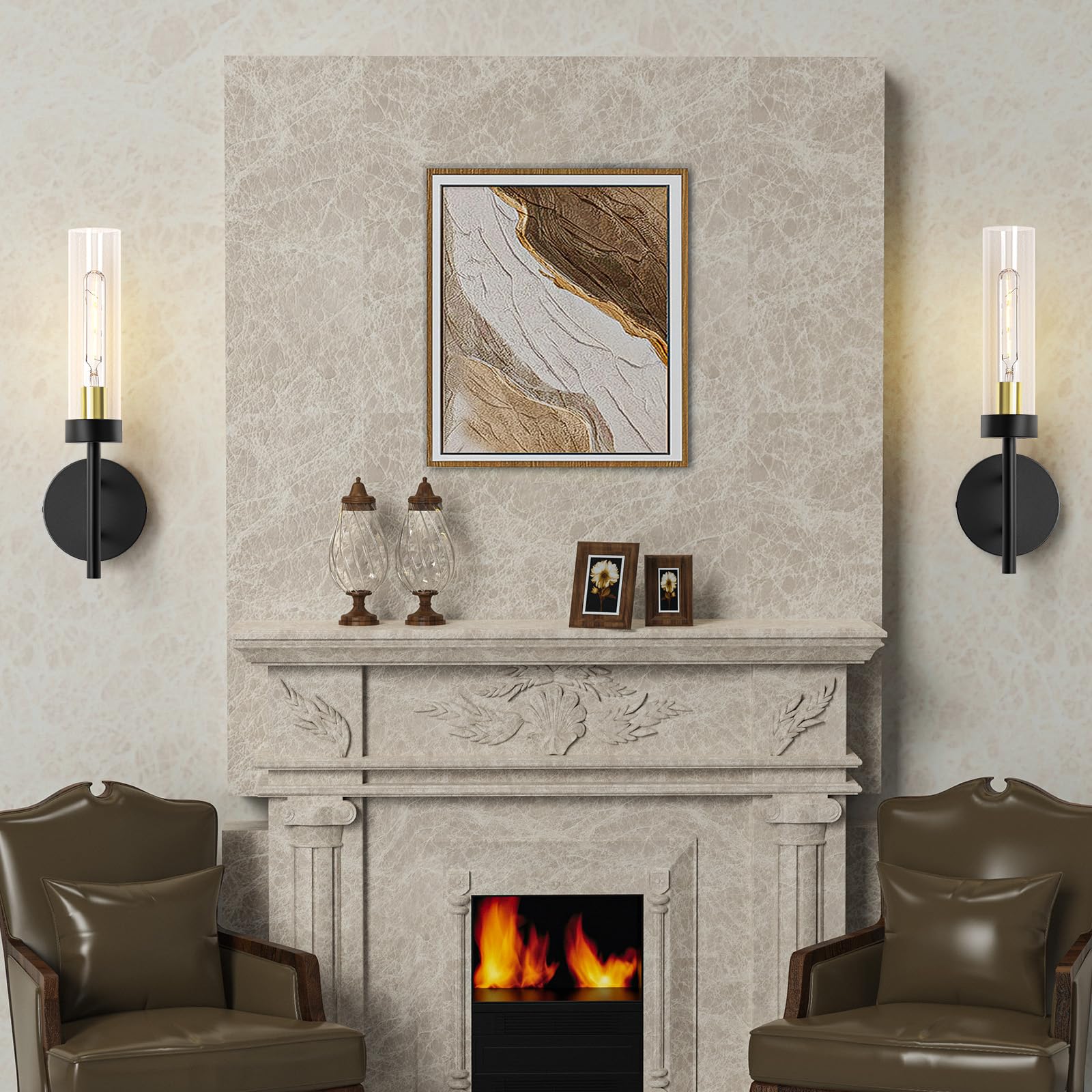 2PCS Glass Farmhouse Wall Lamp, Modern Bathroom Vanity Sconces Wall Lighting - Image 4