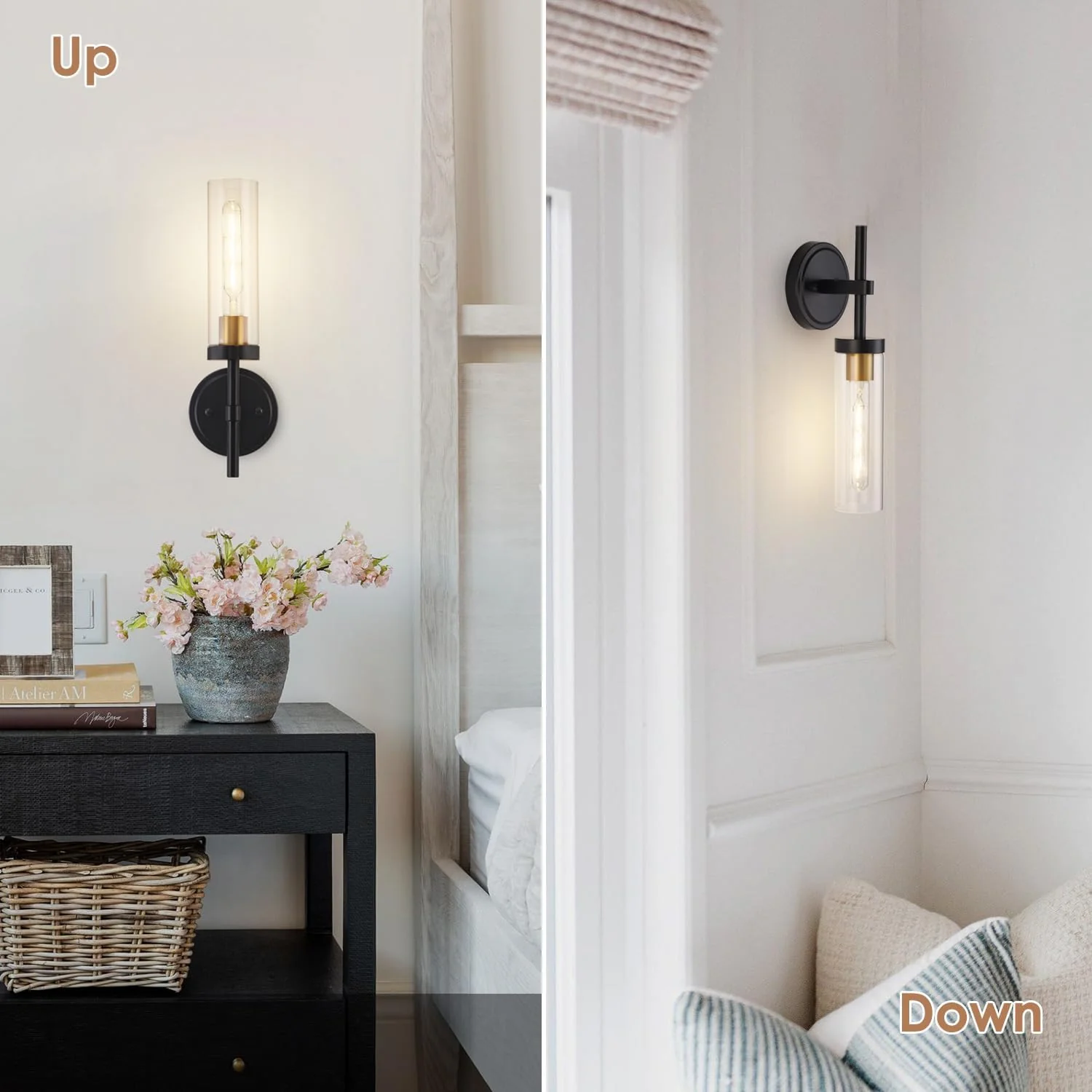 2PCS Glass Farmhouse Wall Lamp, Modern Bathroom Vanity Sconces Wall Lighting - Image 5