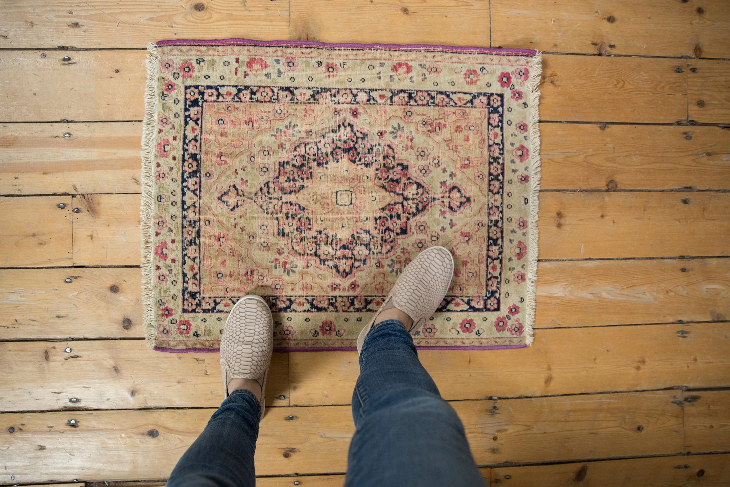 2x2.5 Antique Kerman Square Rug Mat - Image 2