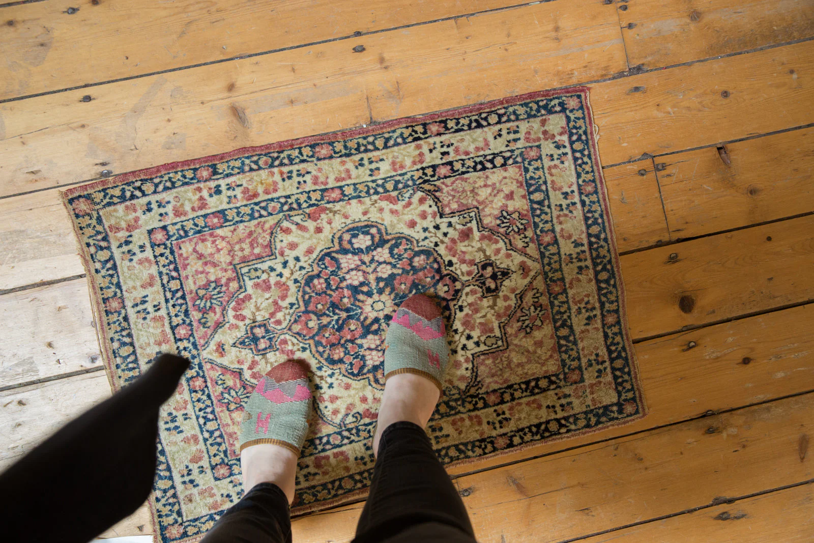 2x2.5 Antique Kerman Square Rug Mat - Image 2