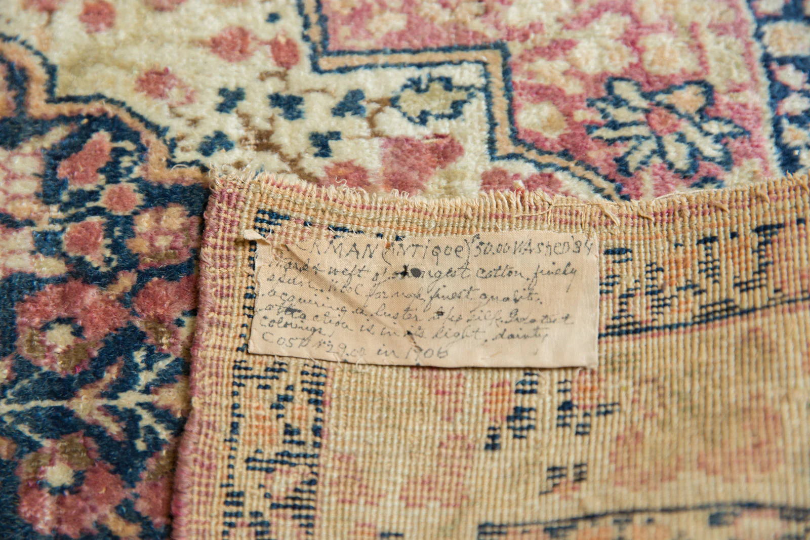 2x2.5 Antique Kerman Square Rug Mat - Image 3