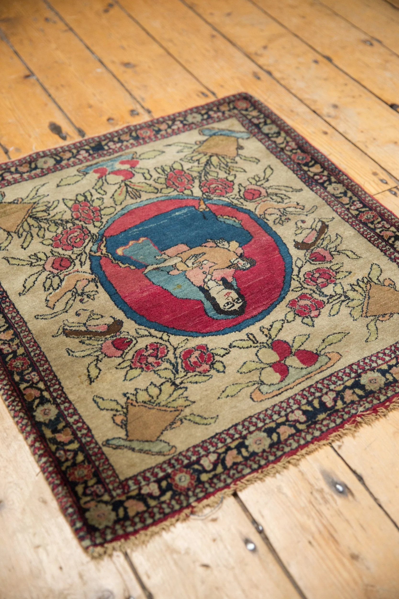 2x2.5 Antique Pictorial Isfahan Square Rug Mat - Image 6