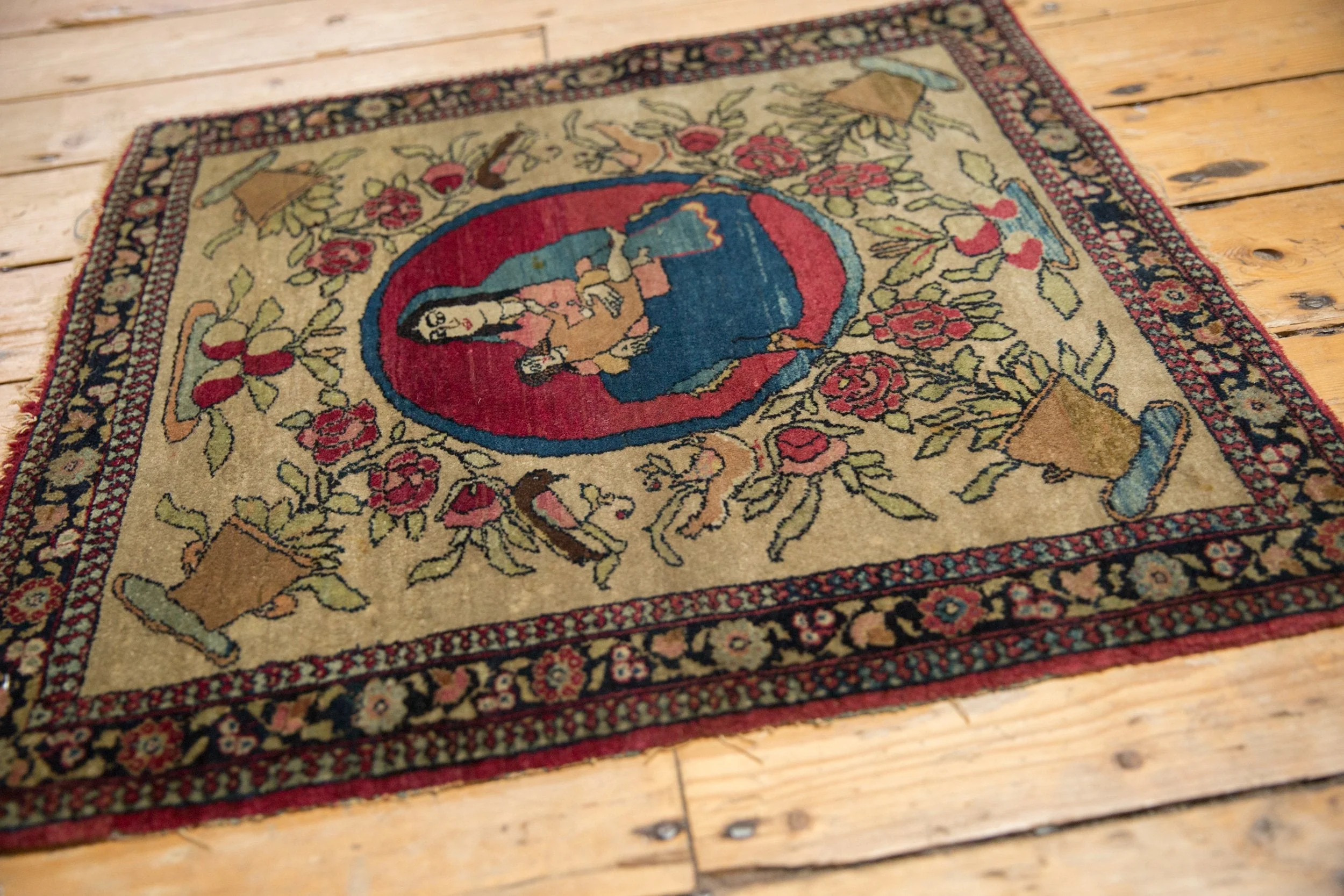 2x2.5 Antique Pictorial Isfahan Square Rug Mat - Image 7