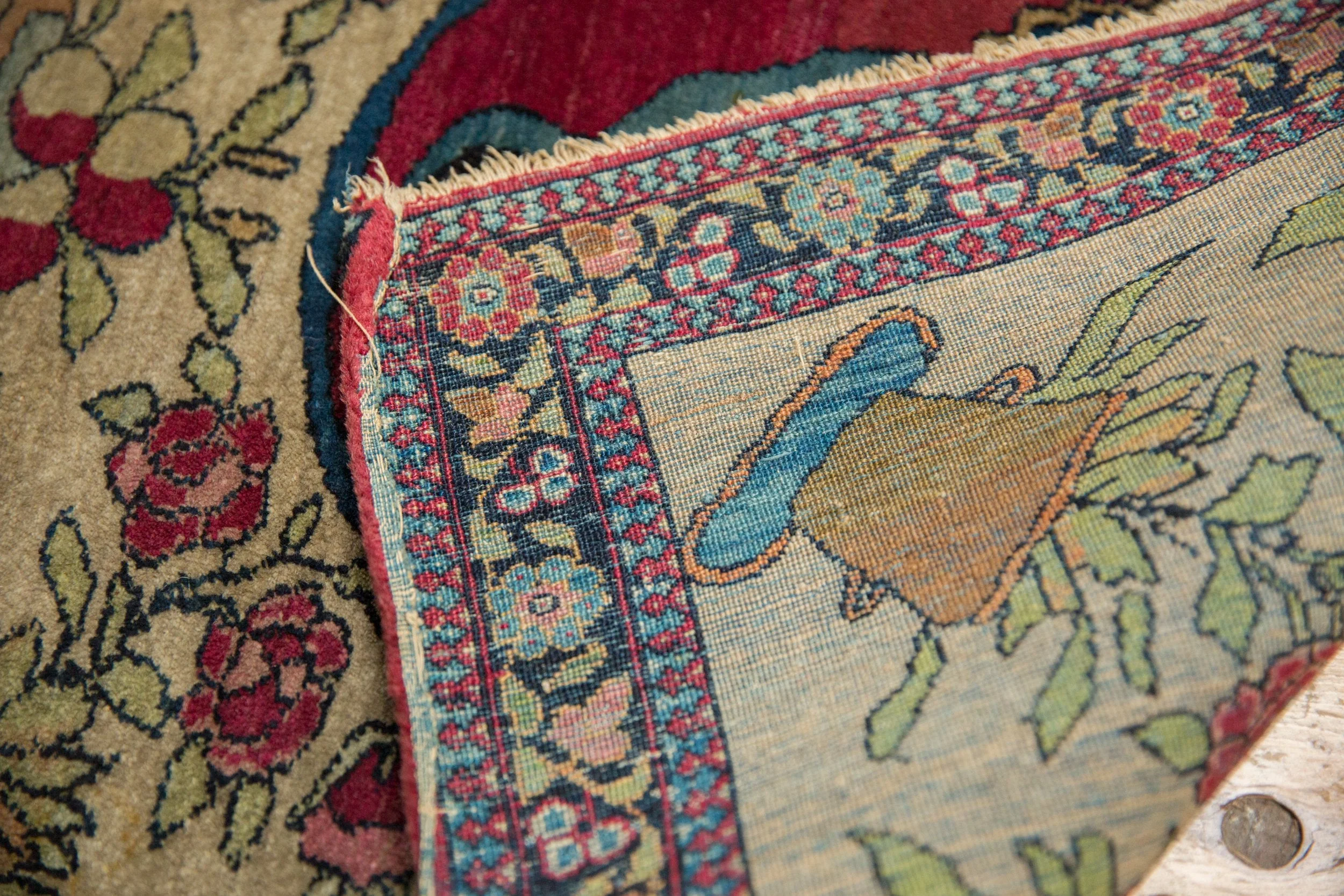 2x2.5 Antique Pictorial Isfahan Square Rug Mat - Image 8