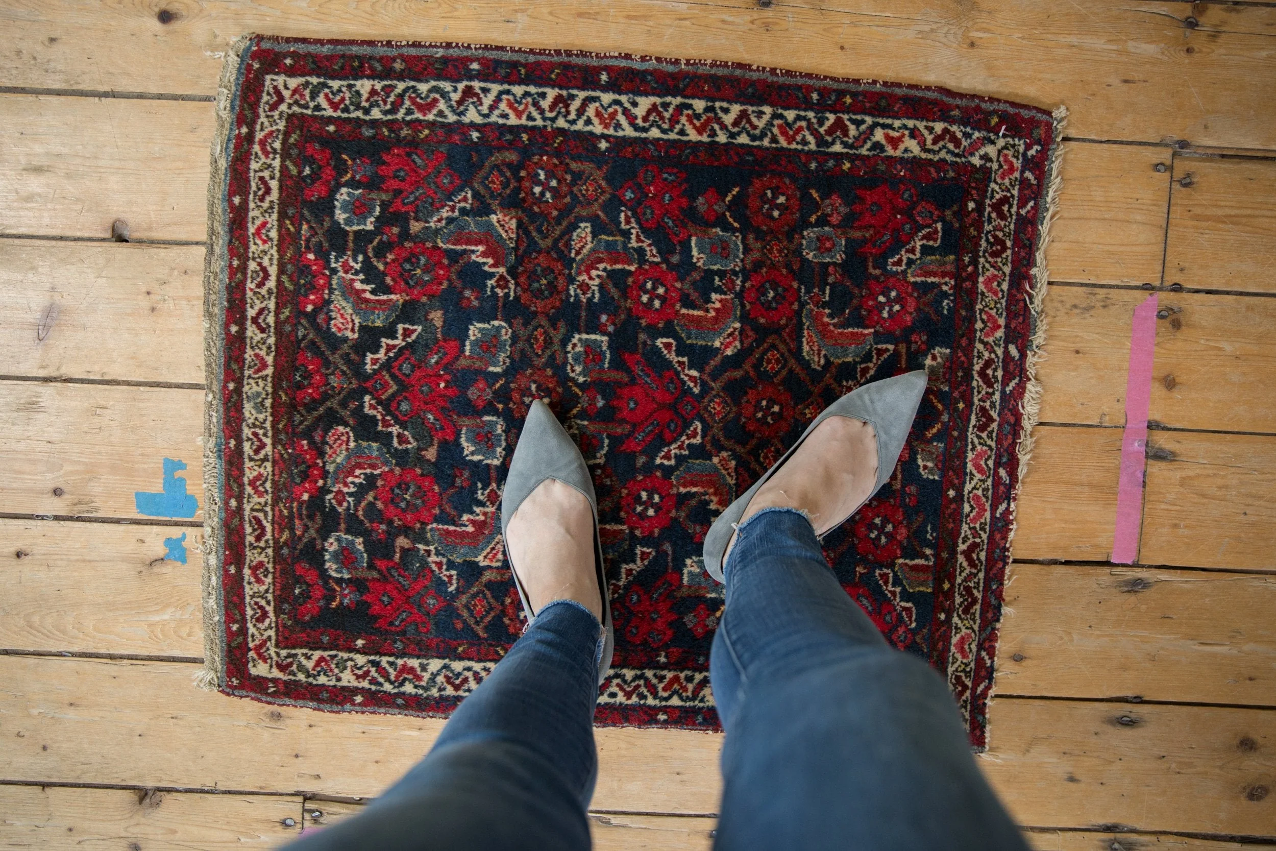 2x2.5 Vintage Hamadan Square Rug Mat - Image 2