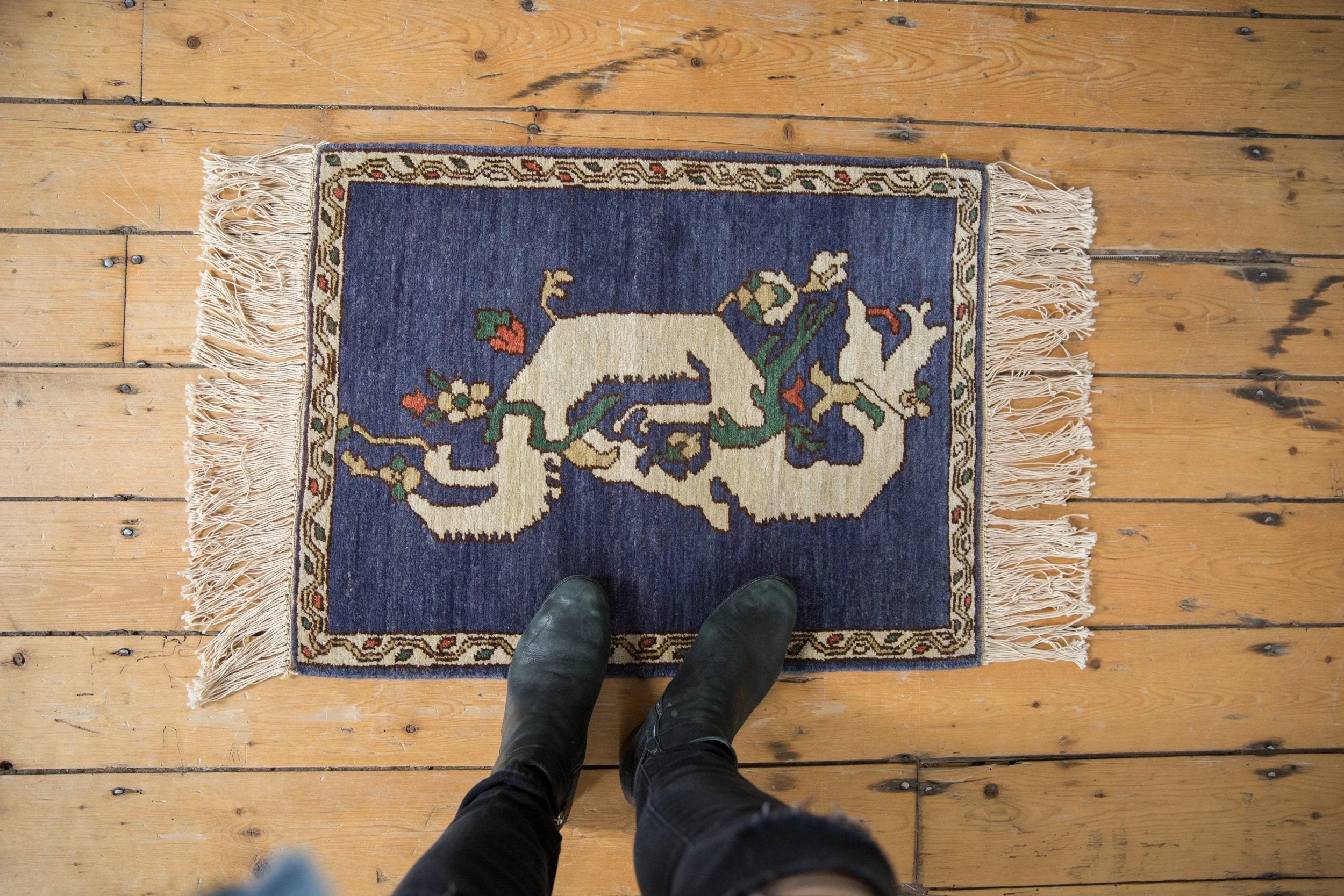 2x2.5 Vintage Pictorial Armenian Dragon Design Square Rug Mat - Image 2