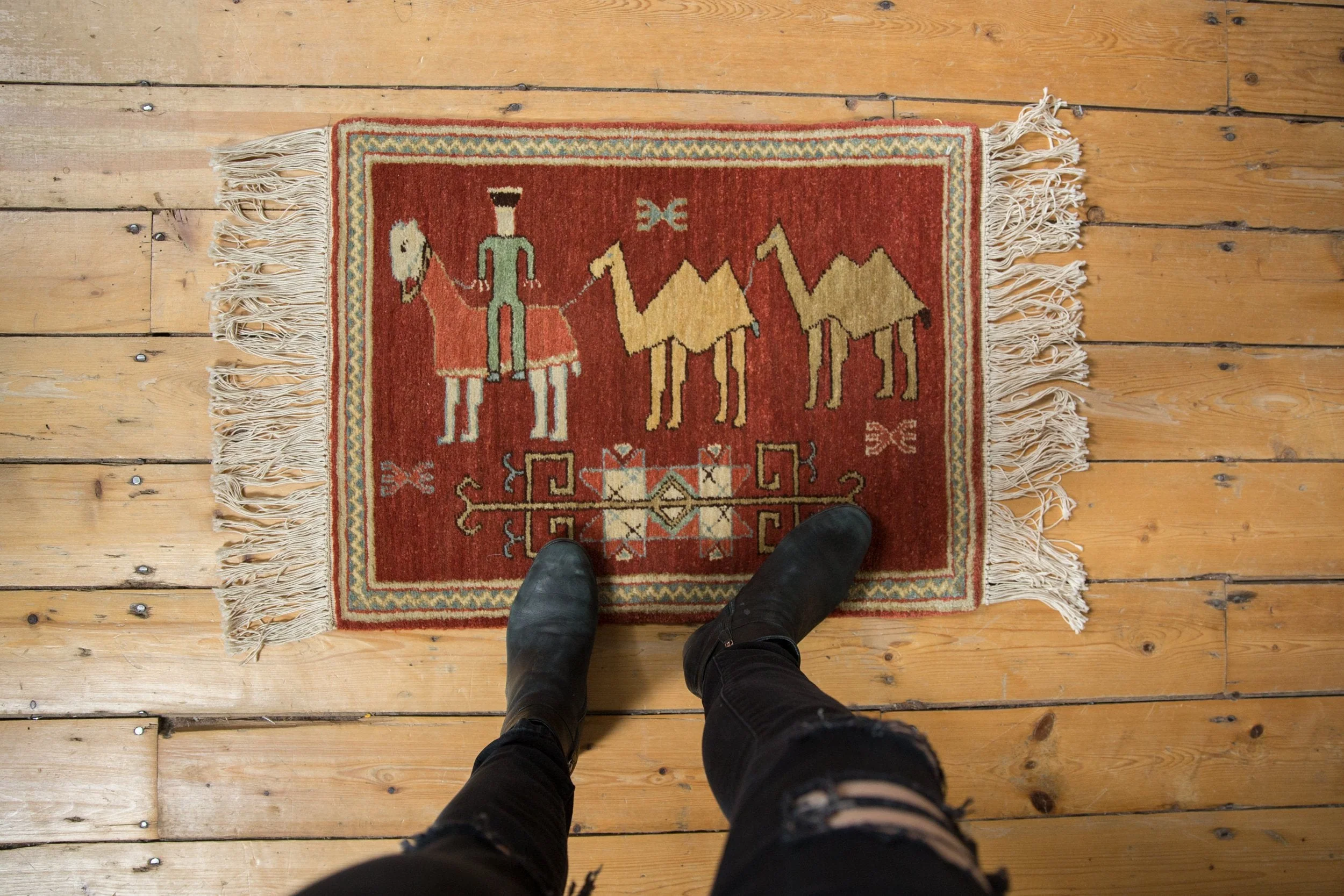 2x2.5 Vintage Pictorial Armenian Herdsman Design Square Rug Mat - Image 2