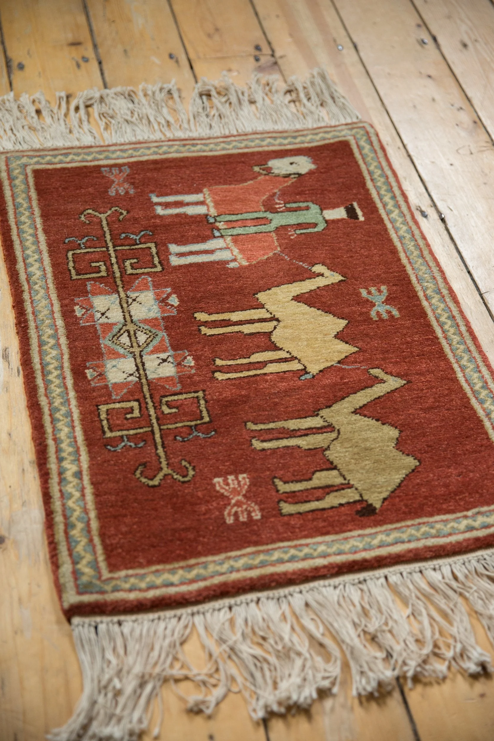 2x2.5 Vintage Pictorial Armenian Herdsman Design Square Rug Mat - Image 3