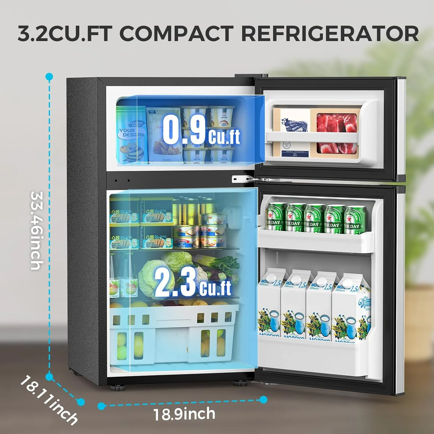 3.2 Cu.Ft Mini Fridge with Freezer, Double Door Compact Refrigerator 58087RRE0 - Image 4