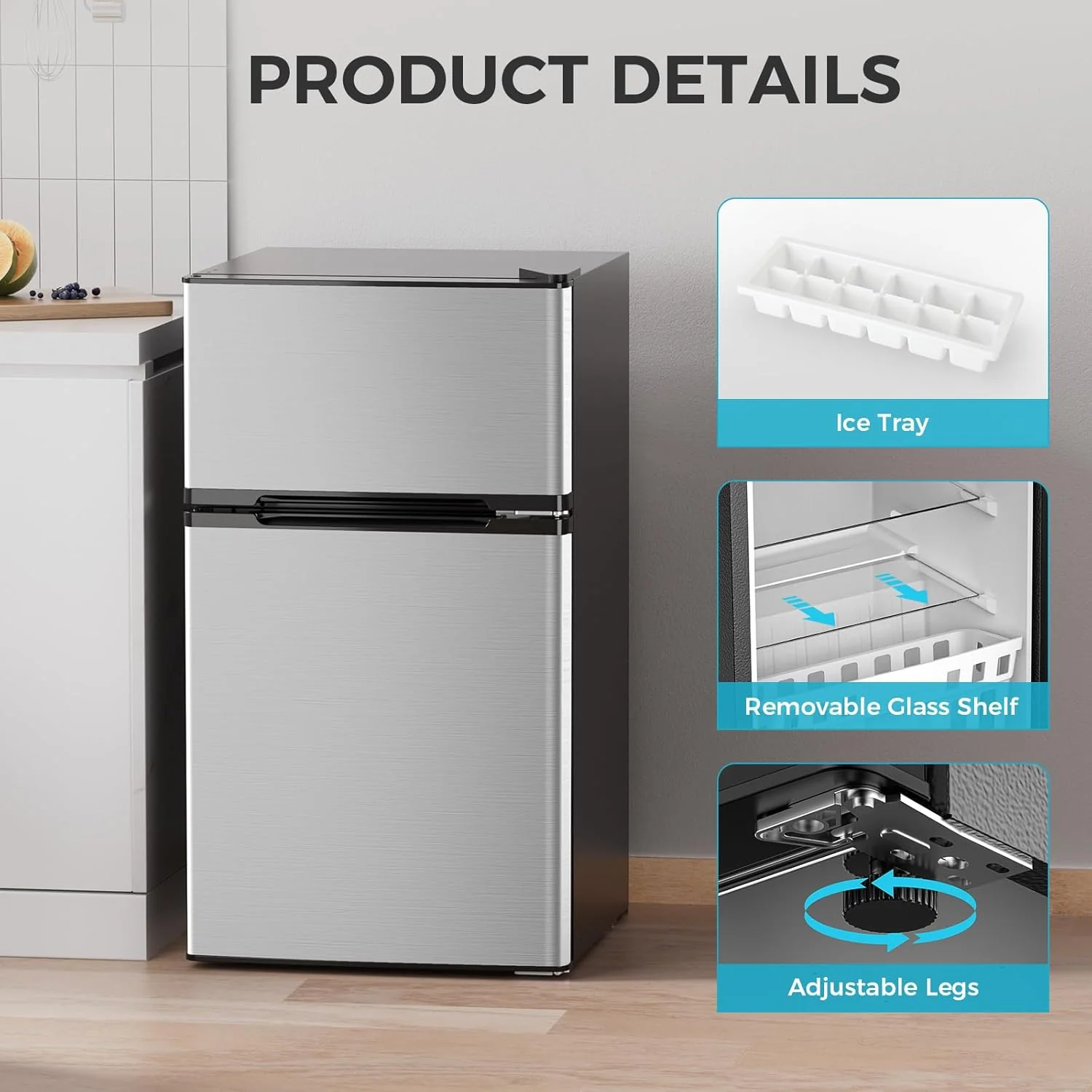 3.2 Cu.Ft Mini Fridge with Freezer, Double Door Compact Refrigerator 58087RRE0 - Image 7