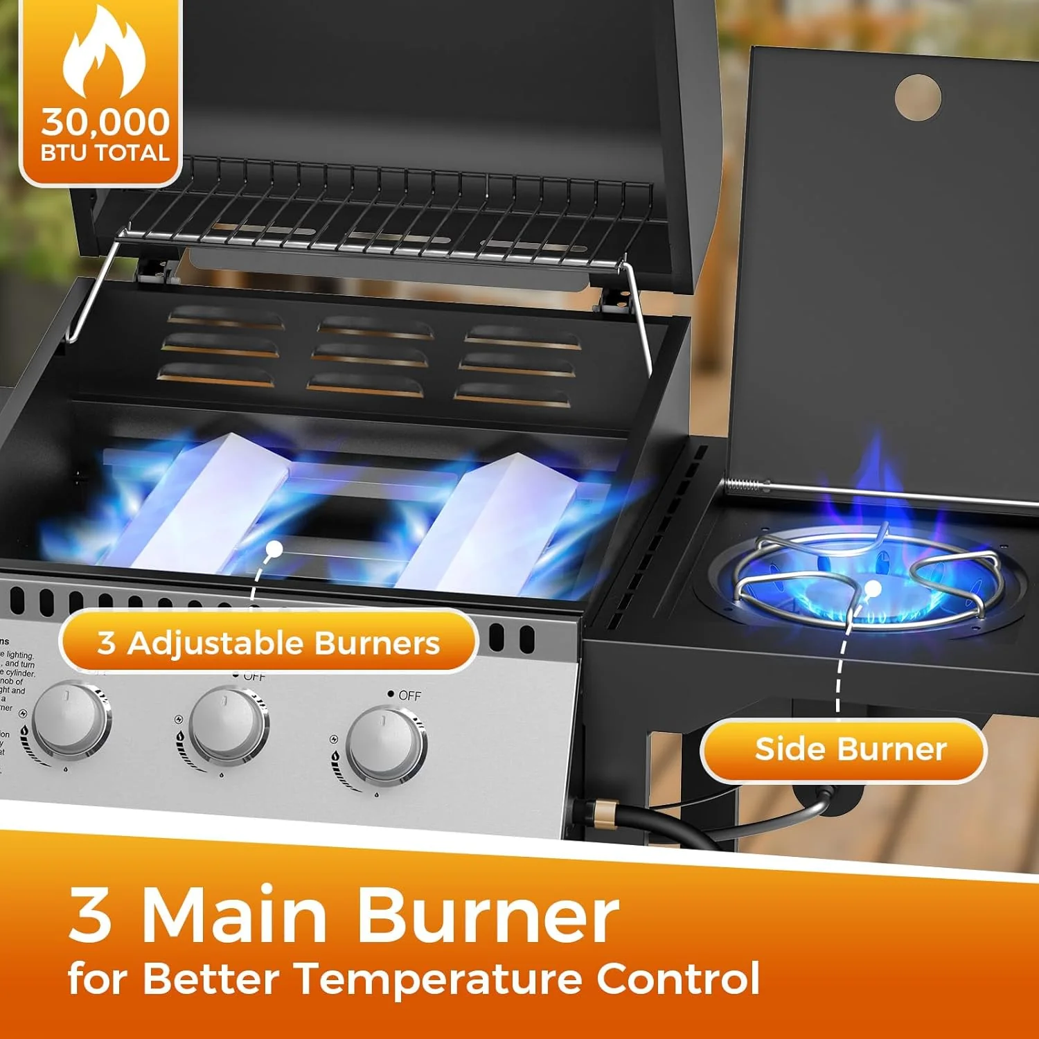 3 & 4-Burner Propane Gas Grills with Side Burners, for Outdoor Cooking, BBQ, Patio, Camping - Image 20