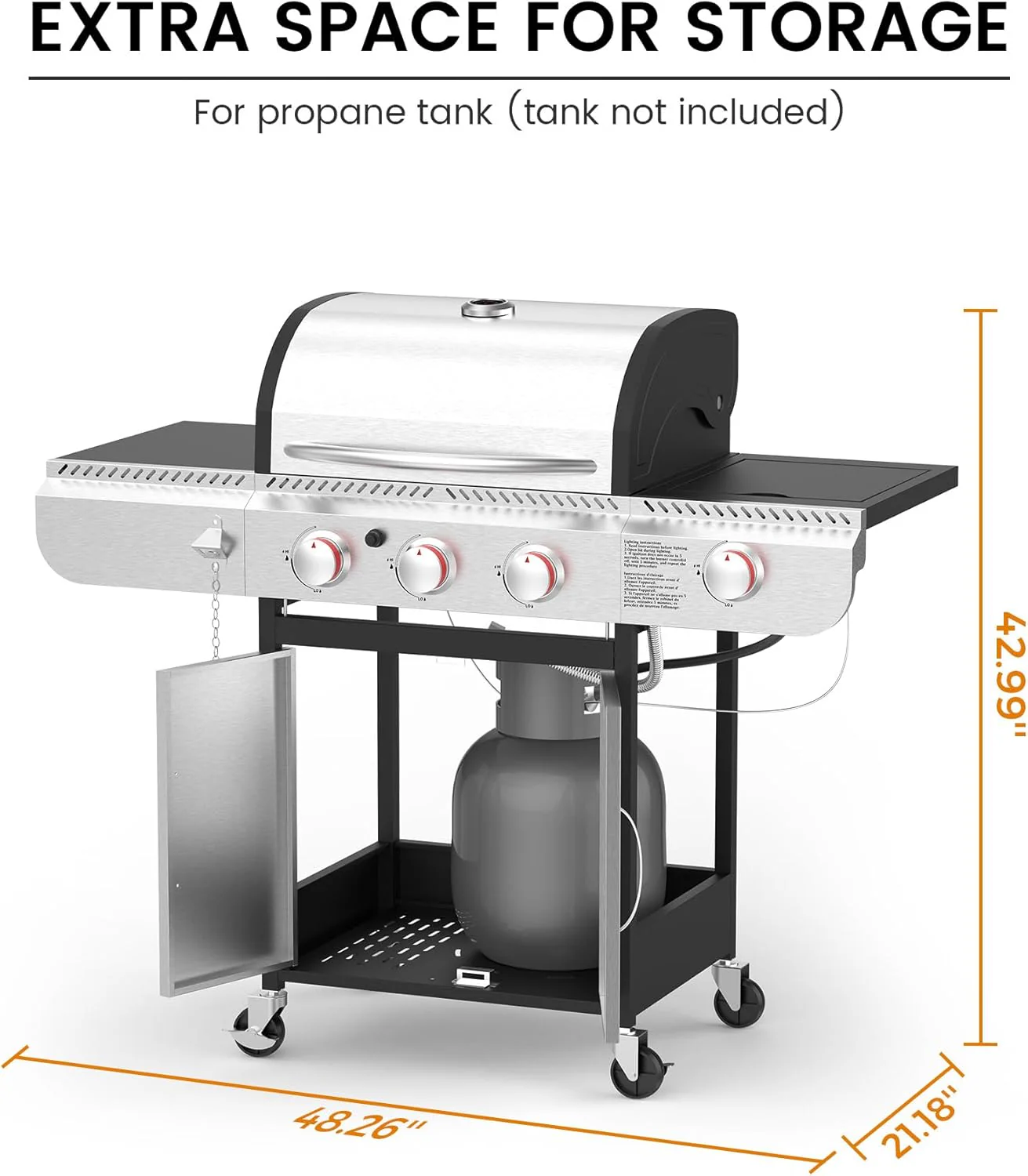 3 & 4-Burner Propane Gas Grills with Side Burners, for Outdoor Cooking, BBQ, Patio, Camping - Image 27