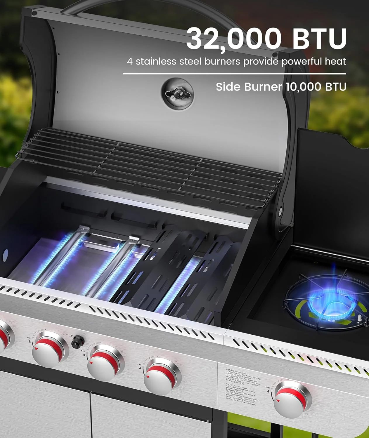 3 & 4-Burner Propane Gas Grills with Side Burners, for Outdoor Cooking, BBQ, Patio, Camping - Image 3
