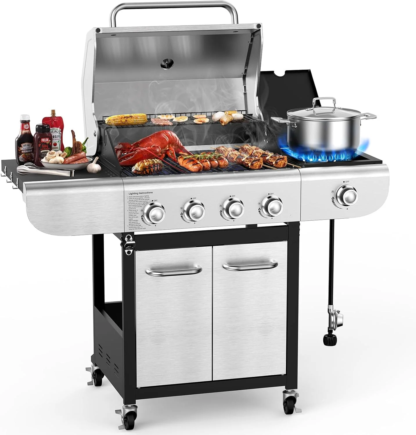 3 & 4-Burner Propane Gas Grills with Side Burners, for Outdoor Cooking, BBQ, Patio, Camping - Image 37