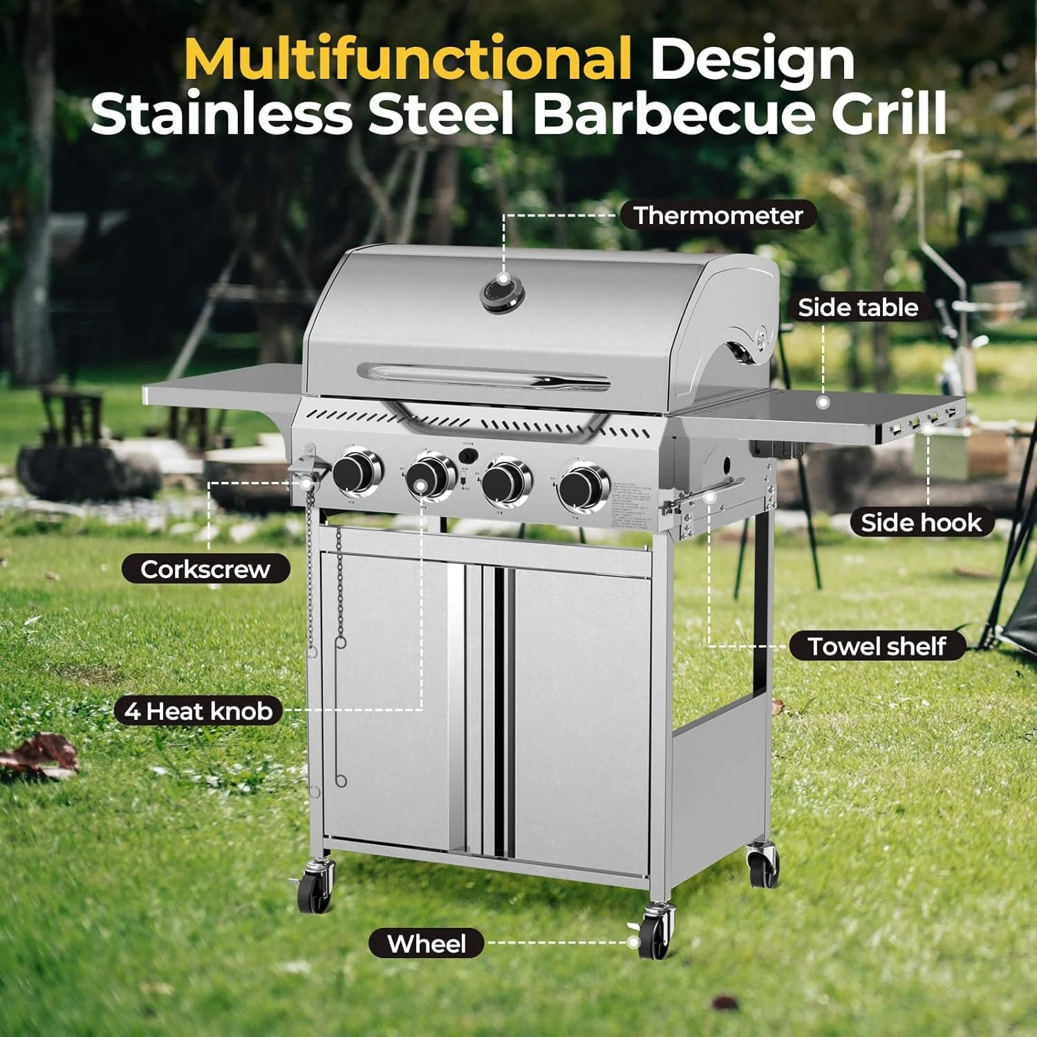 3 & 4-Burner Propane Gas Grills with Side Burners, for Outdoor Cooking, BBQ, Patio, Camping - Image 46