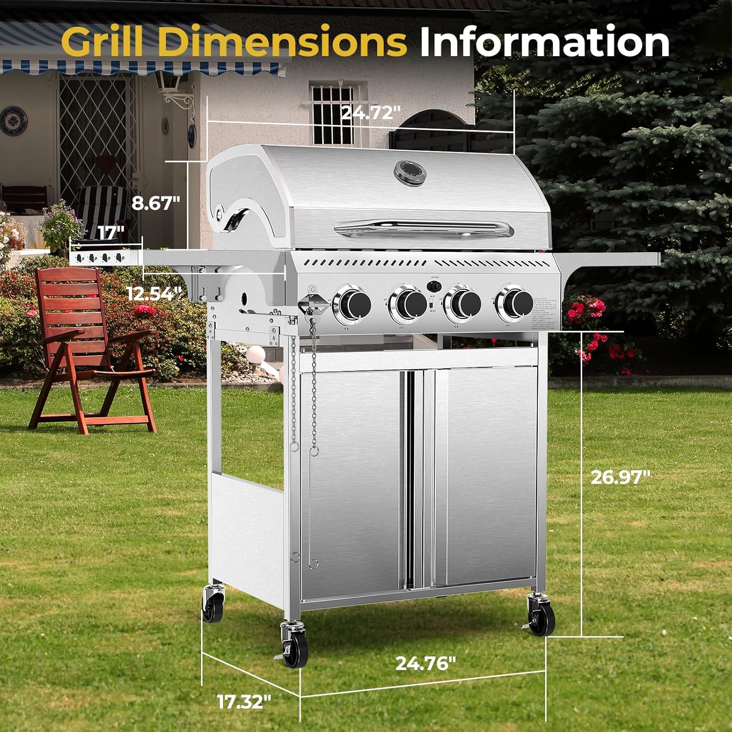 3 & 4-Burner Propane Gas Grills with Side Burners, for Outdoor Cooking, BBQ, Patio, Camping - Image 48