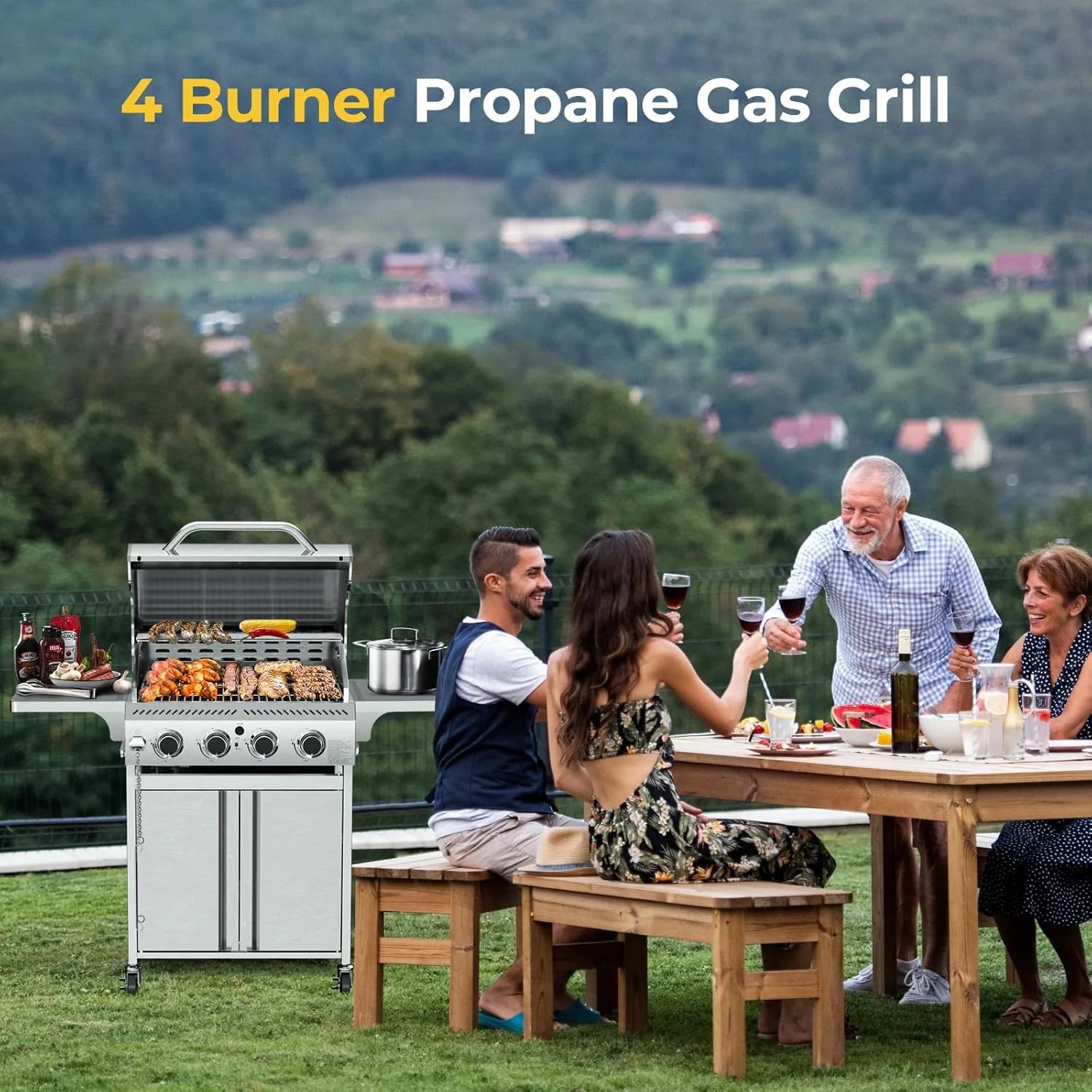 3 & 4-Burner Propane Gas Grills with Side Burners, for Outdoor Cooking, BBQ, Patio, Camping - Image 51