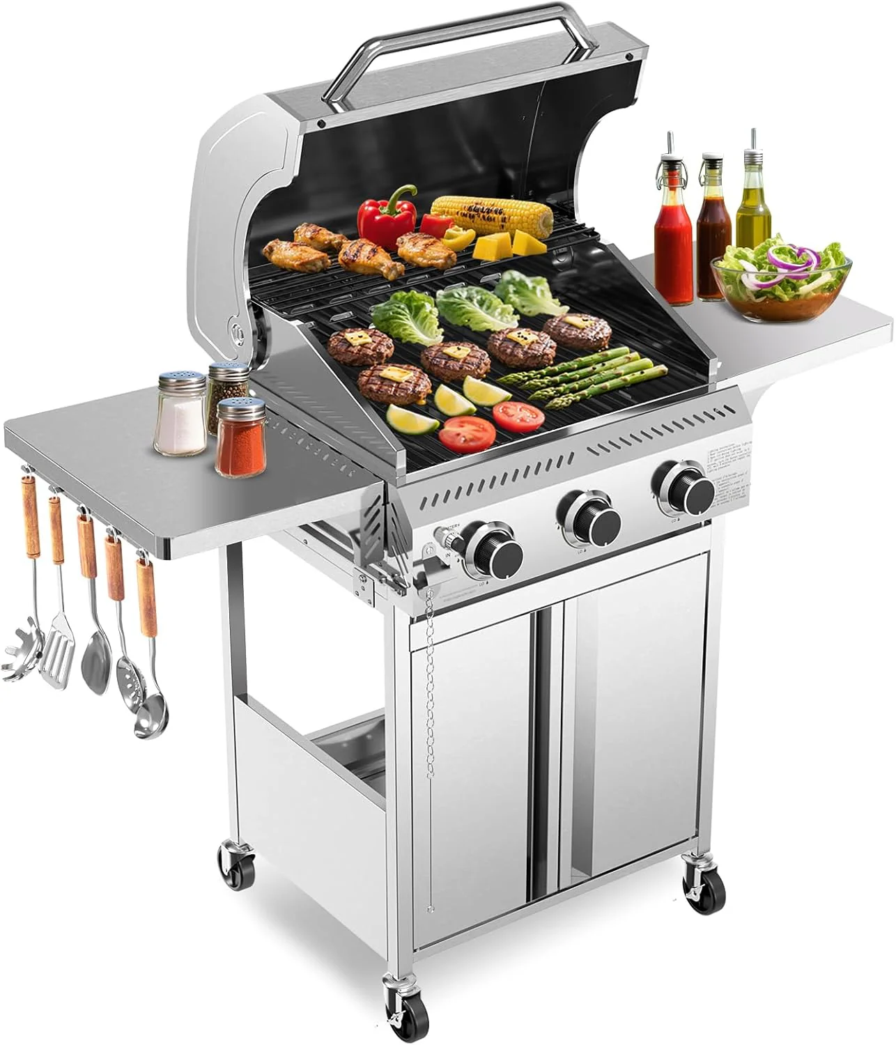 3 & 4-Burner Propane Gas Grills with Side Burners, for Outdoor Cooking, BBQ, Patio, Camping - Image 53