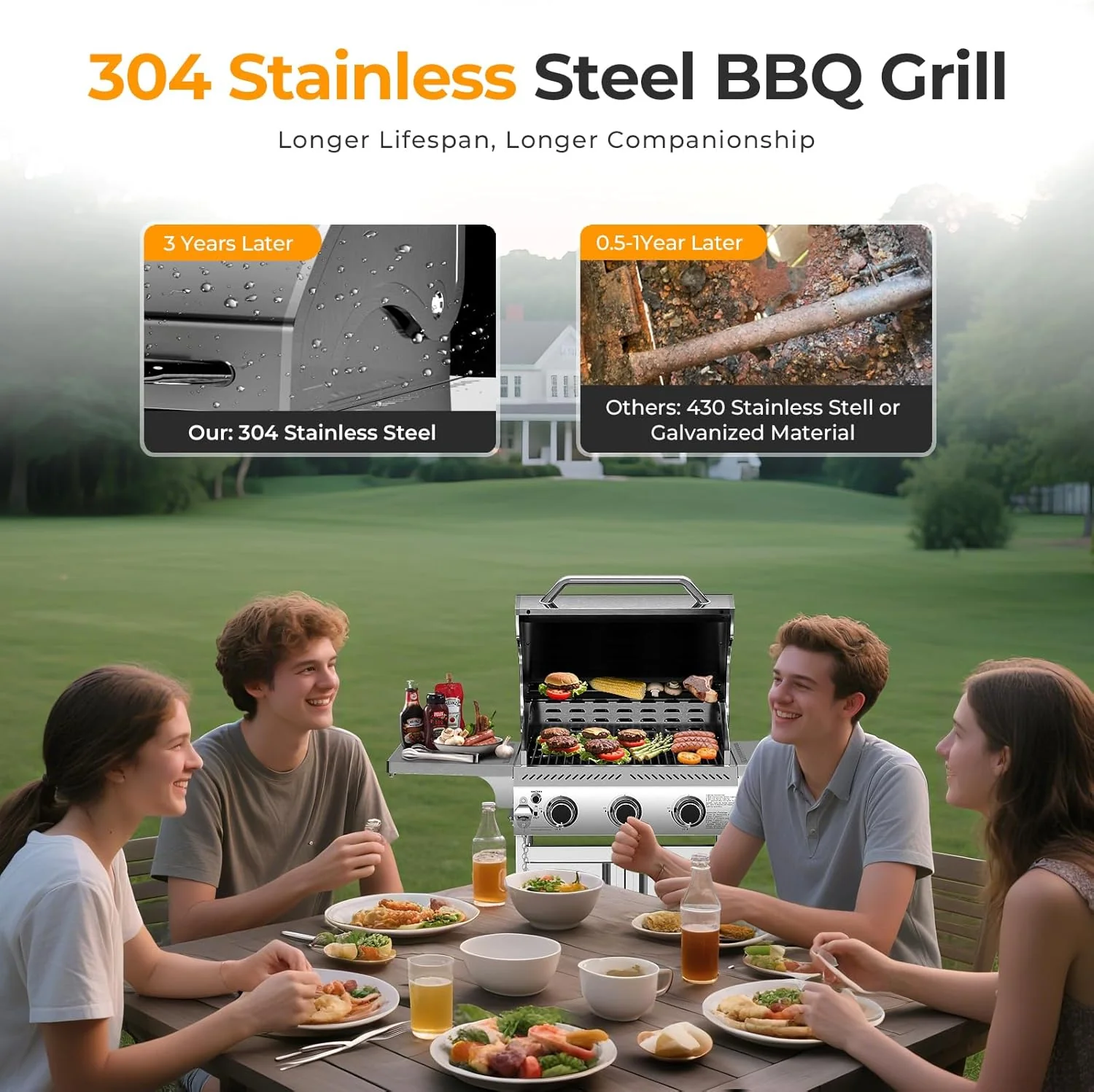 3 & 4-Burner Propane Gas Grills with Side Burners, for Outdoor Cooking, BBQ, Patio, Camping - Image 54