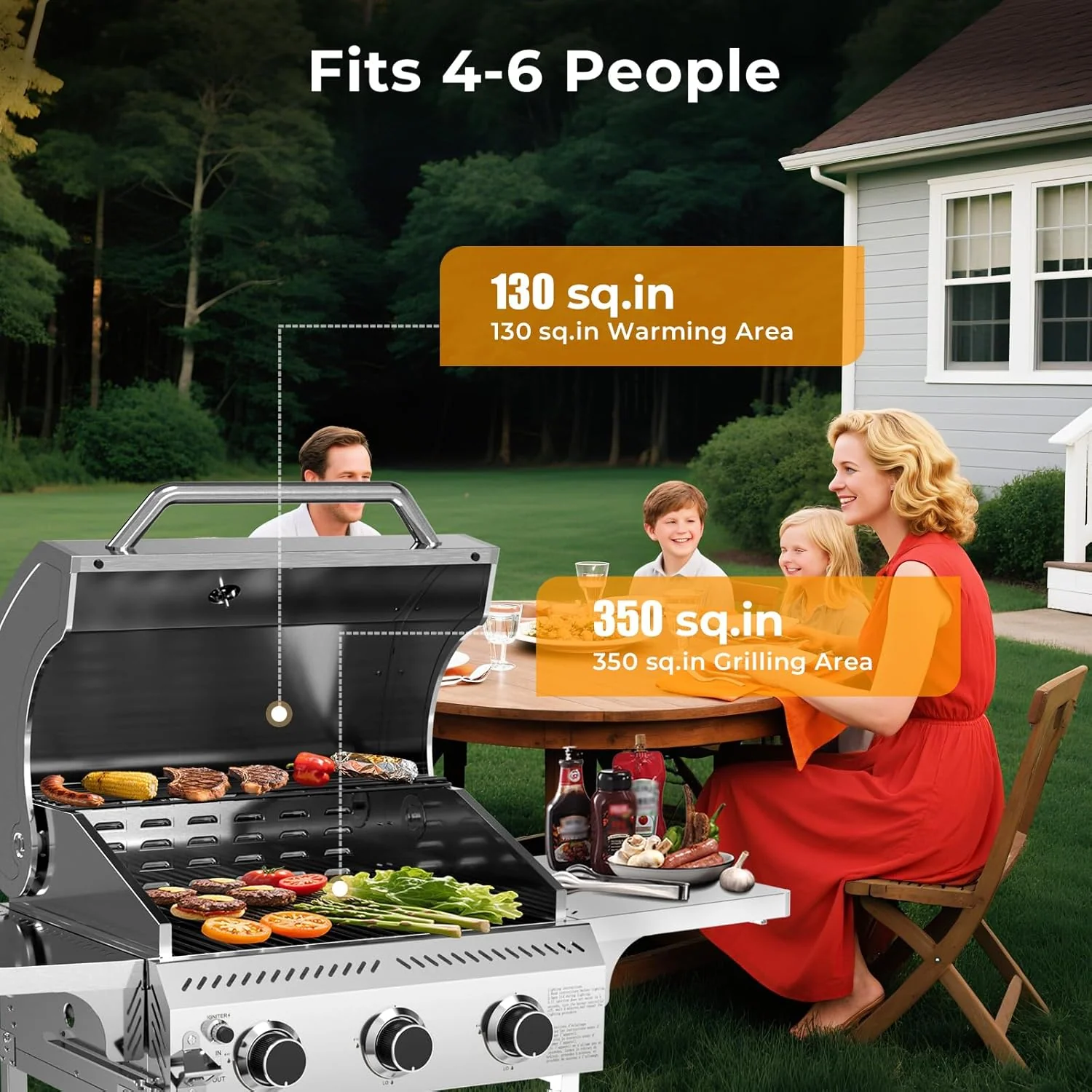 3 & 4-Burner Propane Gas Grills with Side Burners, for Outdoor Cooking, BBQ, Patio, Camping - Image 57