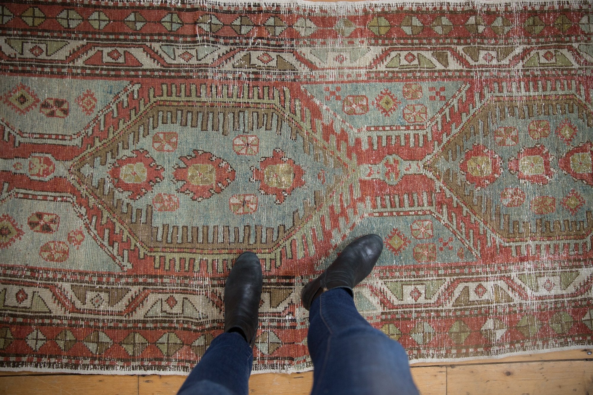 3.5x11 Vintage Distressed Heriz Rug Runner - Image 2