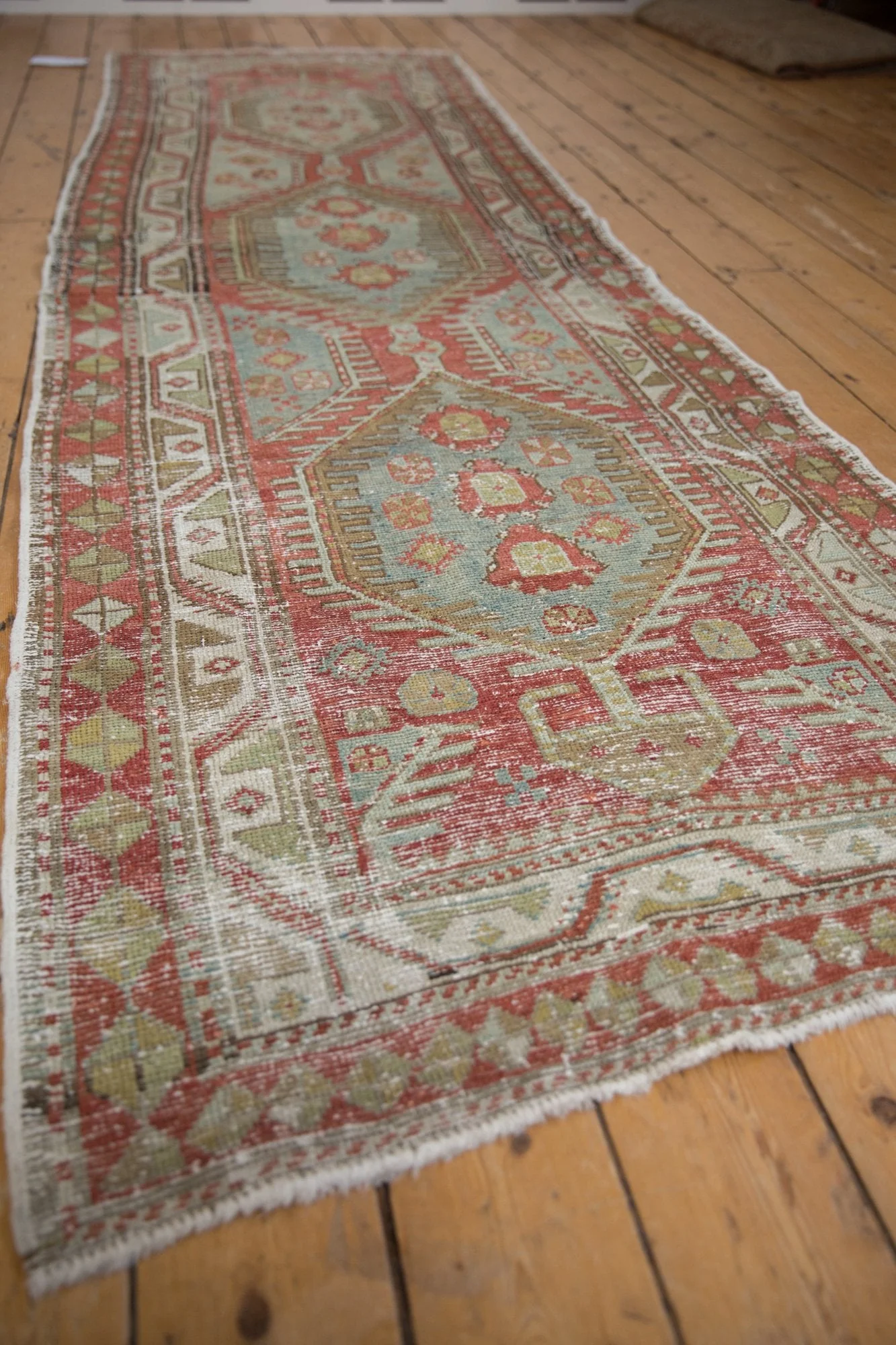 3.5x11 Vintage Distressed Heriz Rug Runner - Image 3
