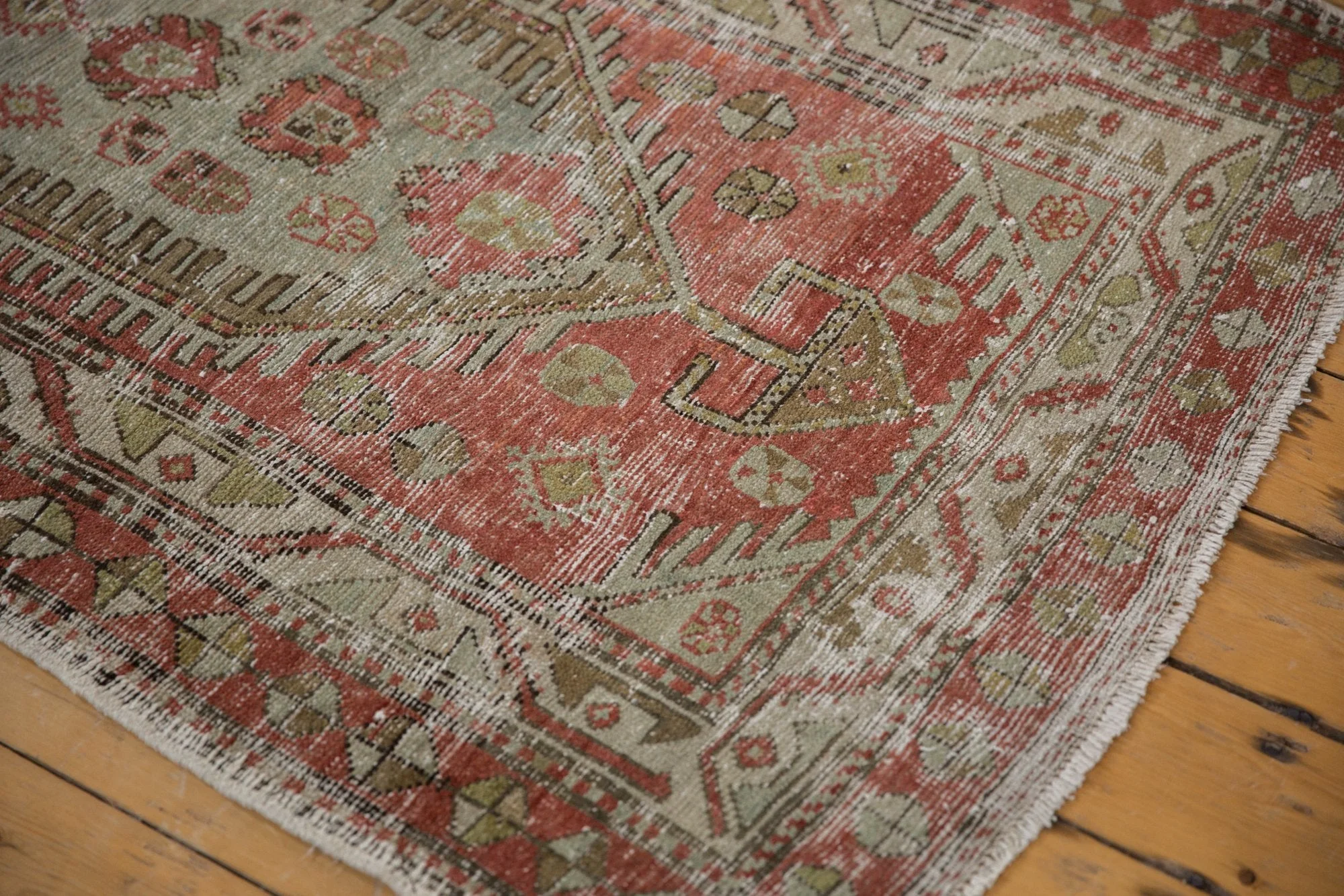 3.5x11 Vintage Distressed Heriz Rug Runner - Image 8