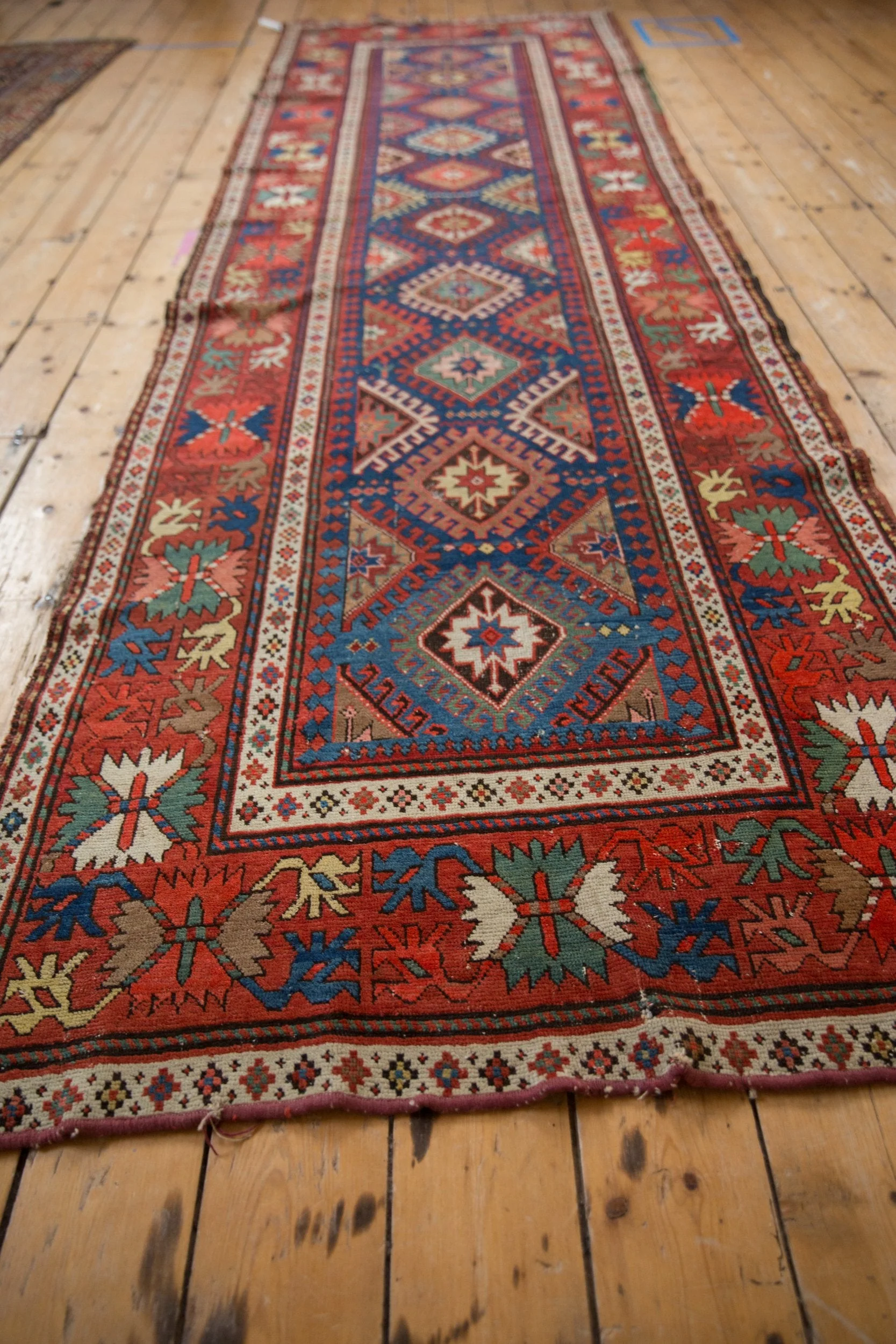 3.5x12.5 Antique Caucasian Rug Runner - Image 8
