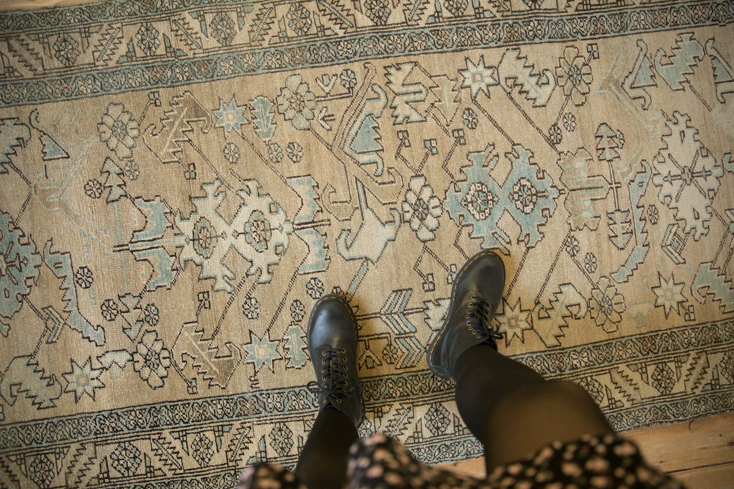 3.5x14.5 Vintage Distressed Heriz Rug Runner - Image 2