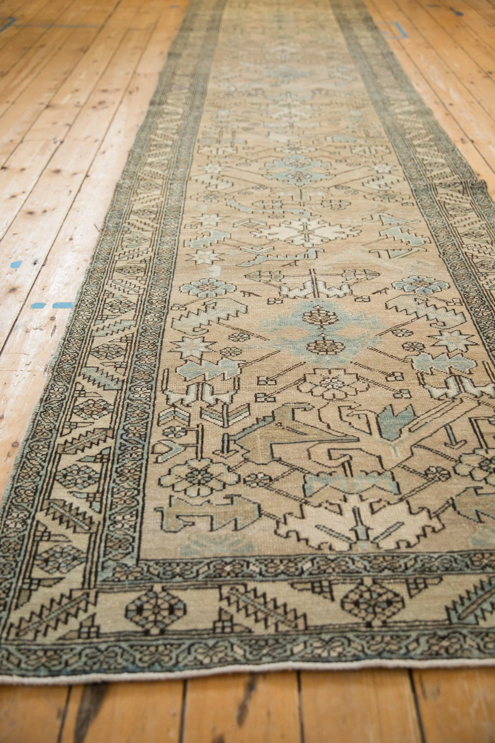 3.5x14.5 Vintage Distressed Heriz Rug Runner - Image 8