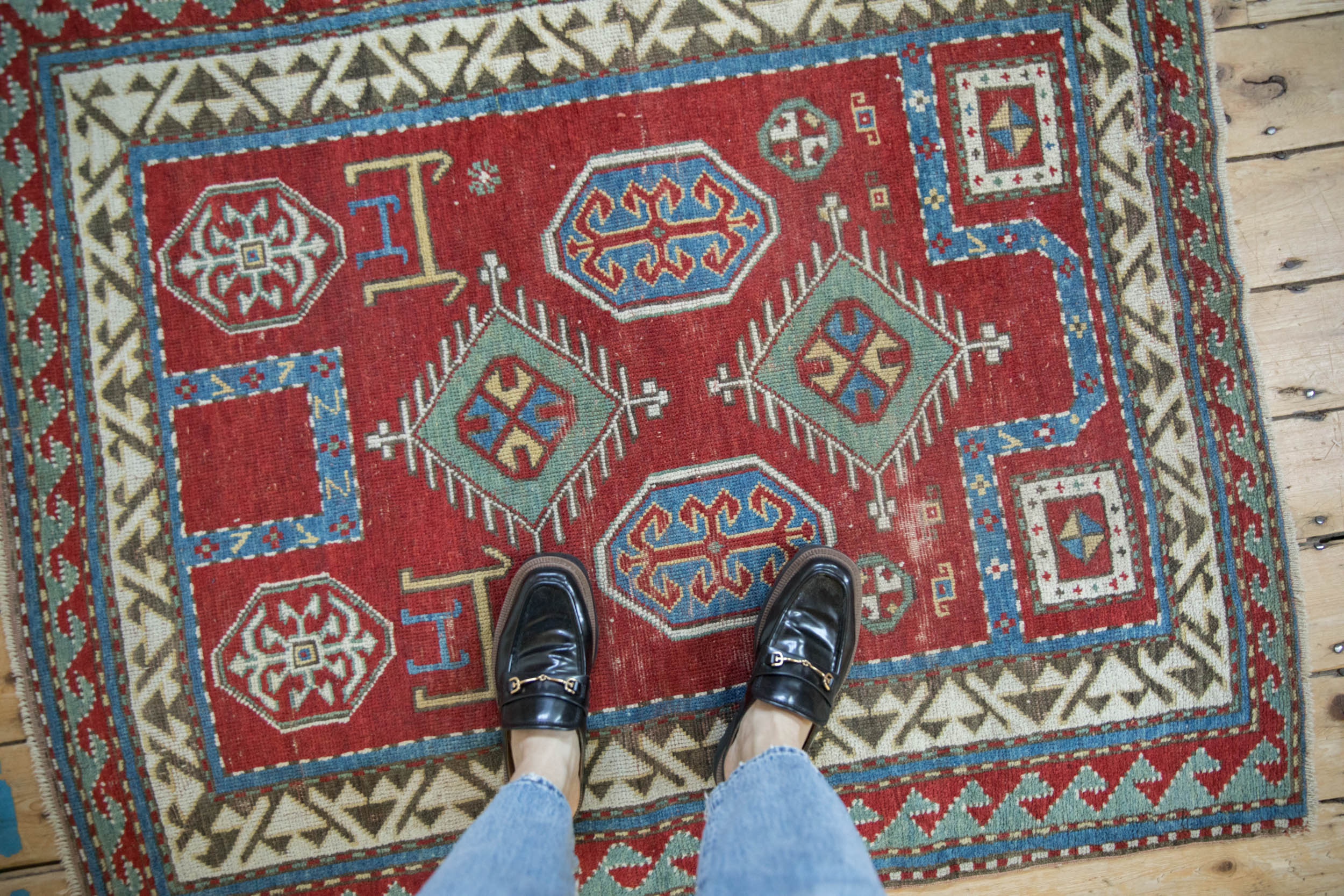 3.5x4.5 Antique Kazak Square Rug - Image 2