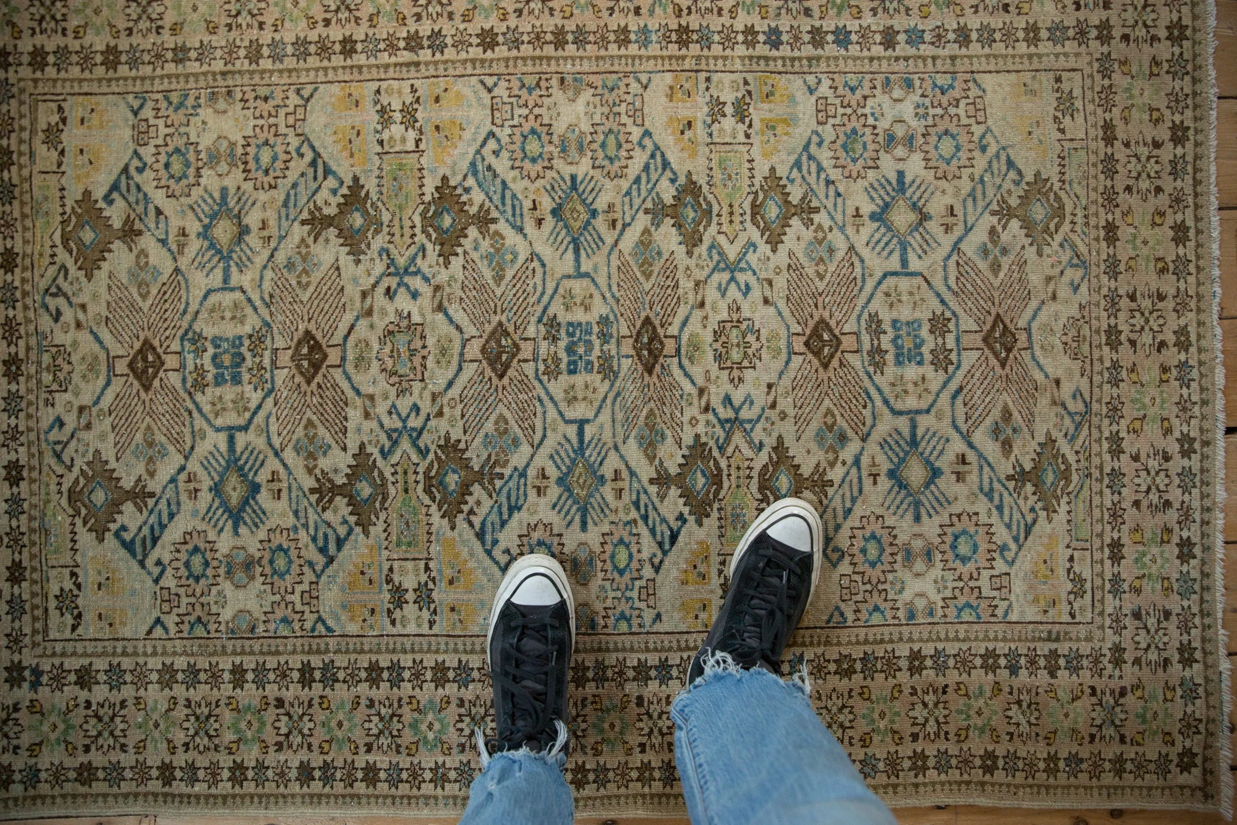 3.5x4.5 Vintage Distressed Tabriz Square Rug - Image 2