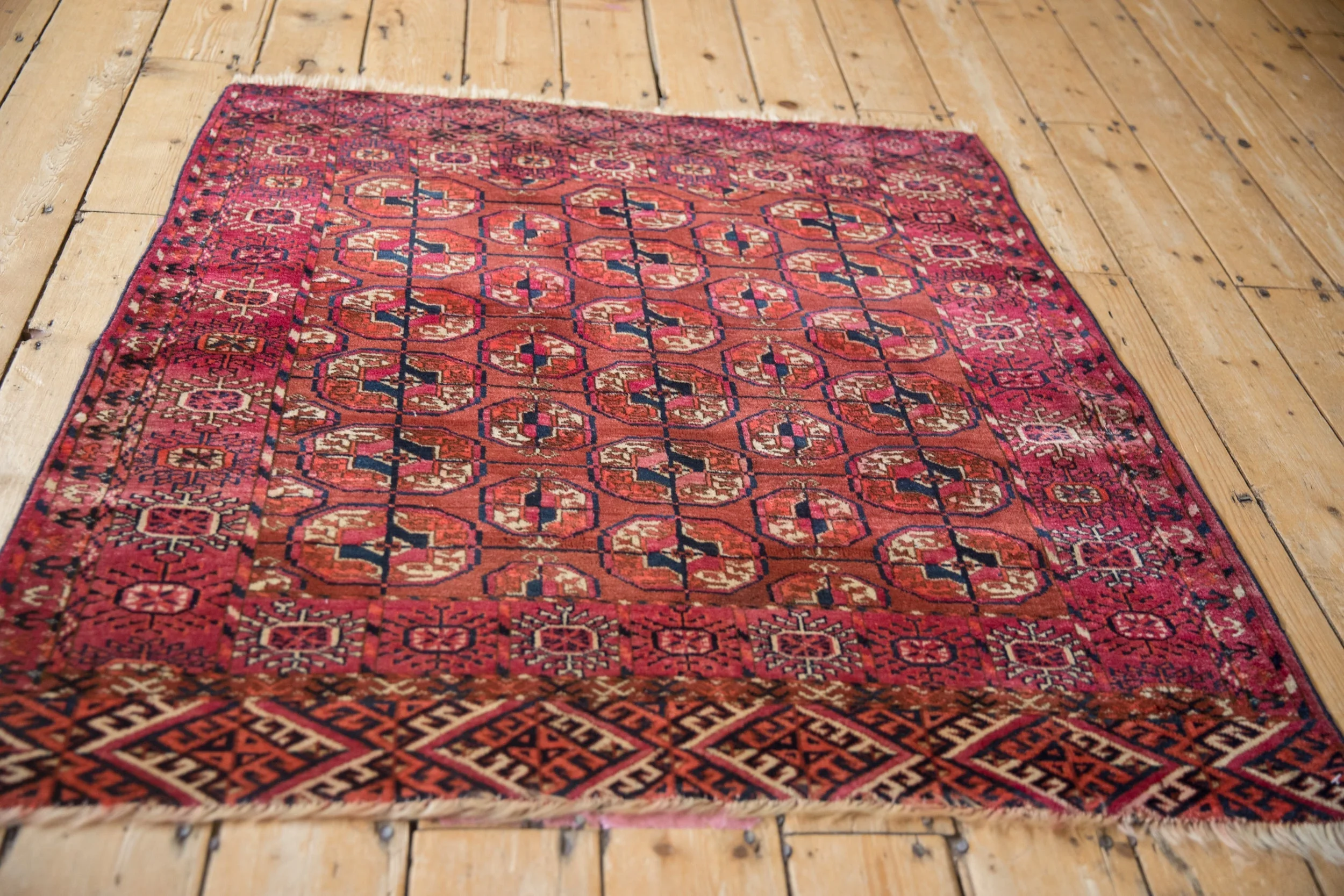 3.5x4 Antique Turkmen Square Rug - Image 6