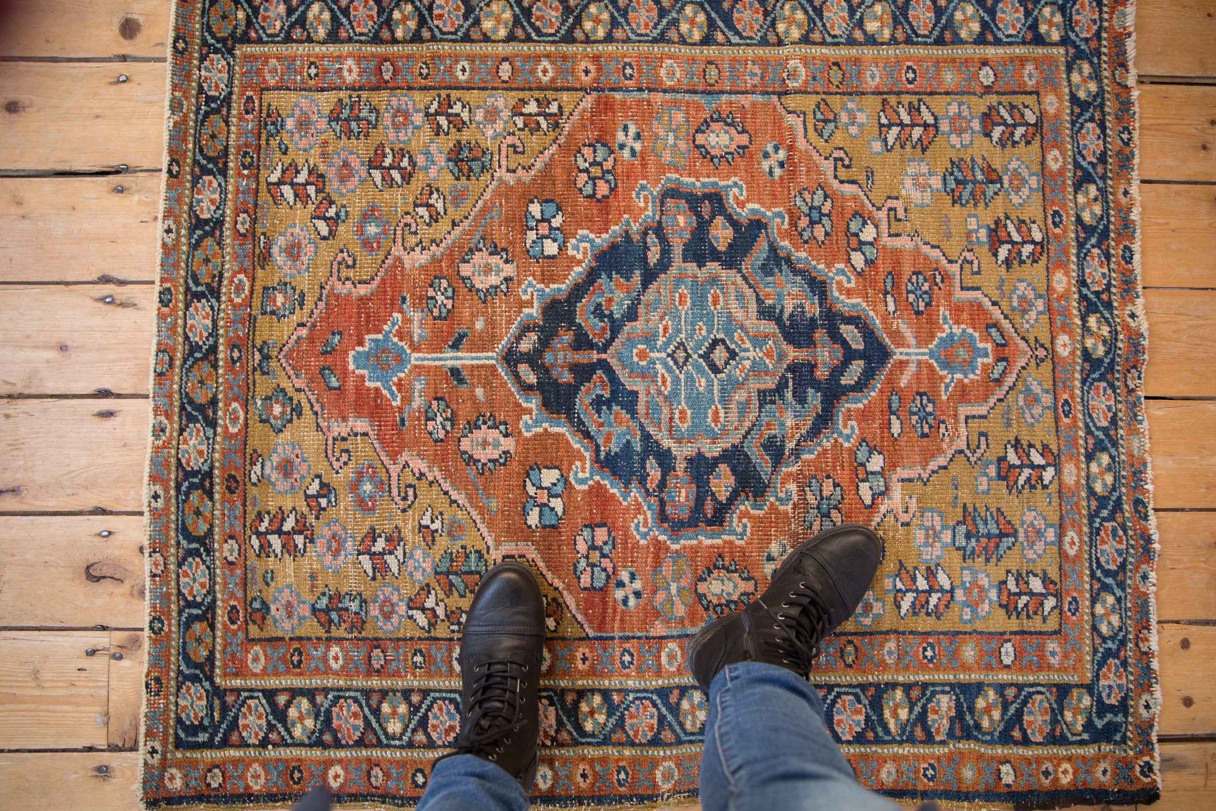 3.5x4 Vintage Heriz Square Rug - Image 2