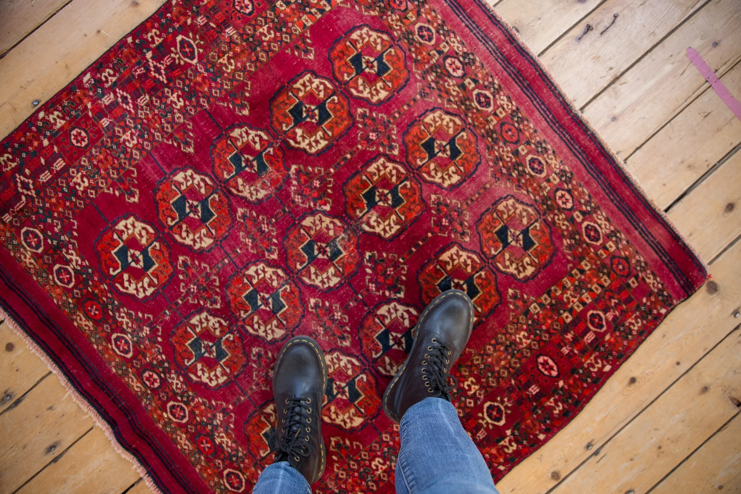 3.5x4 Vintage Turkmen Square Rug - Image 2