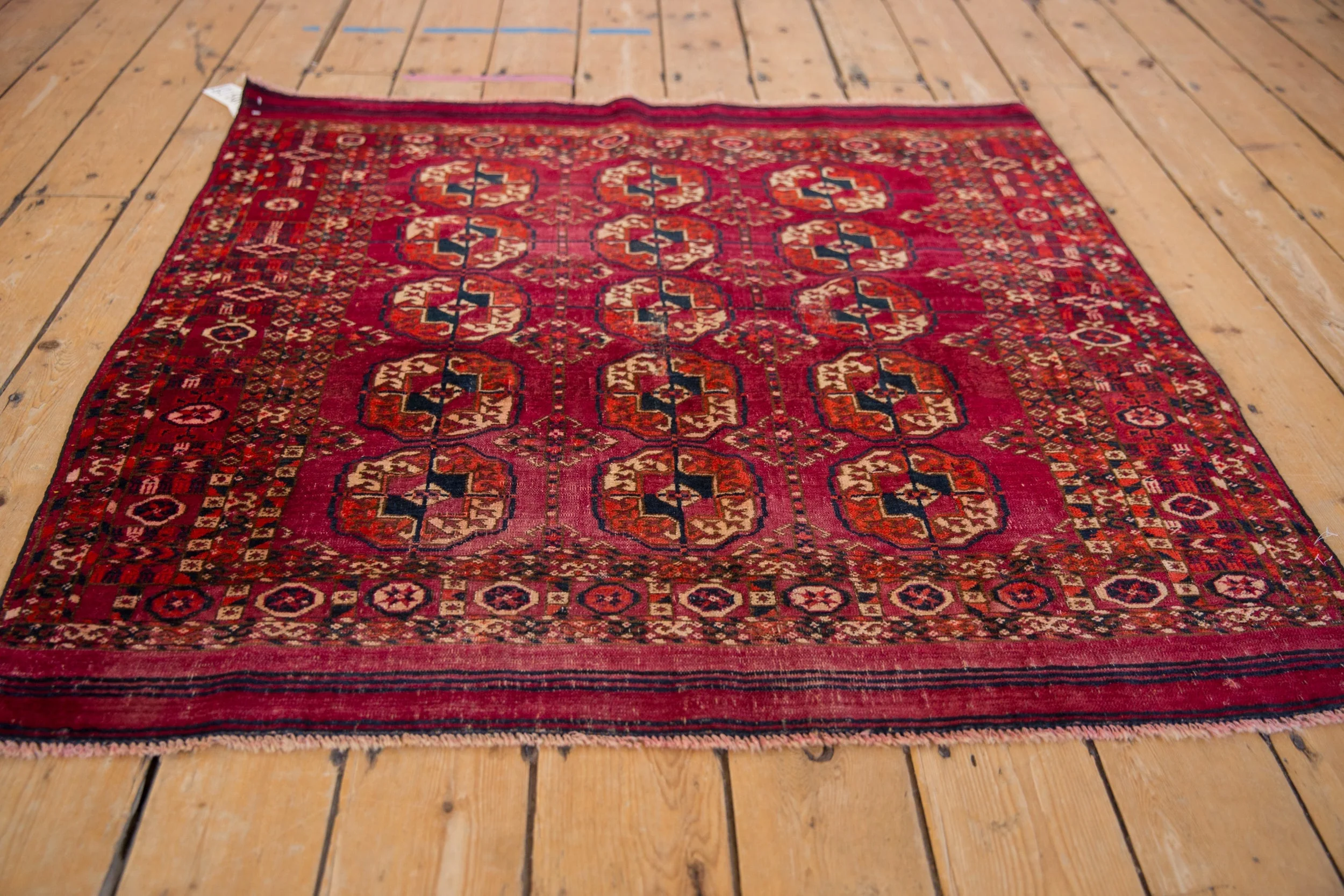 3.5x4 Vintage Turkmen Square Rug - Image 4