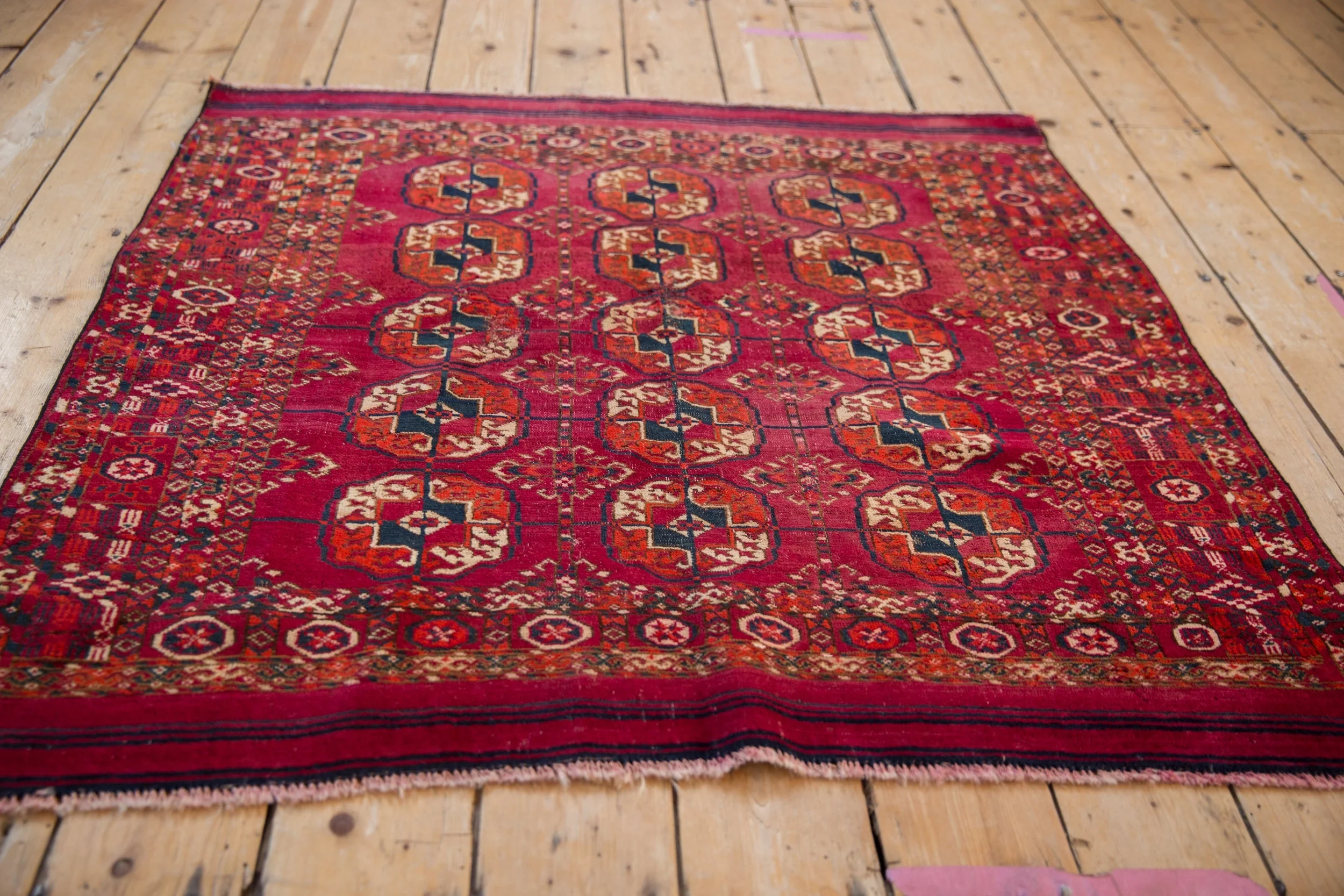 3.5x4 Vintage Turkmen Square Rug - Image 5