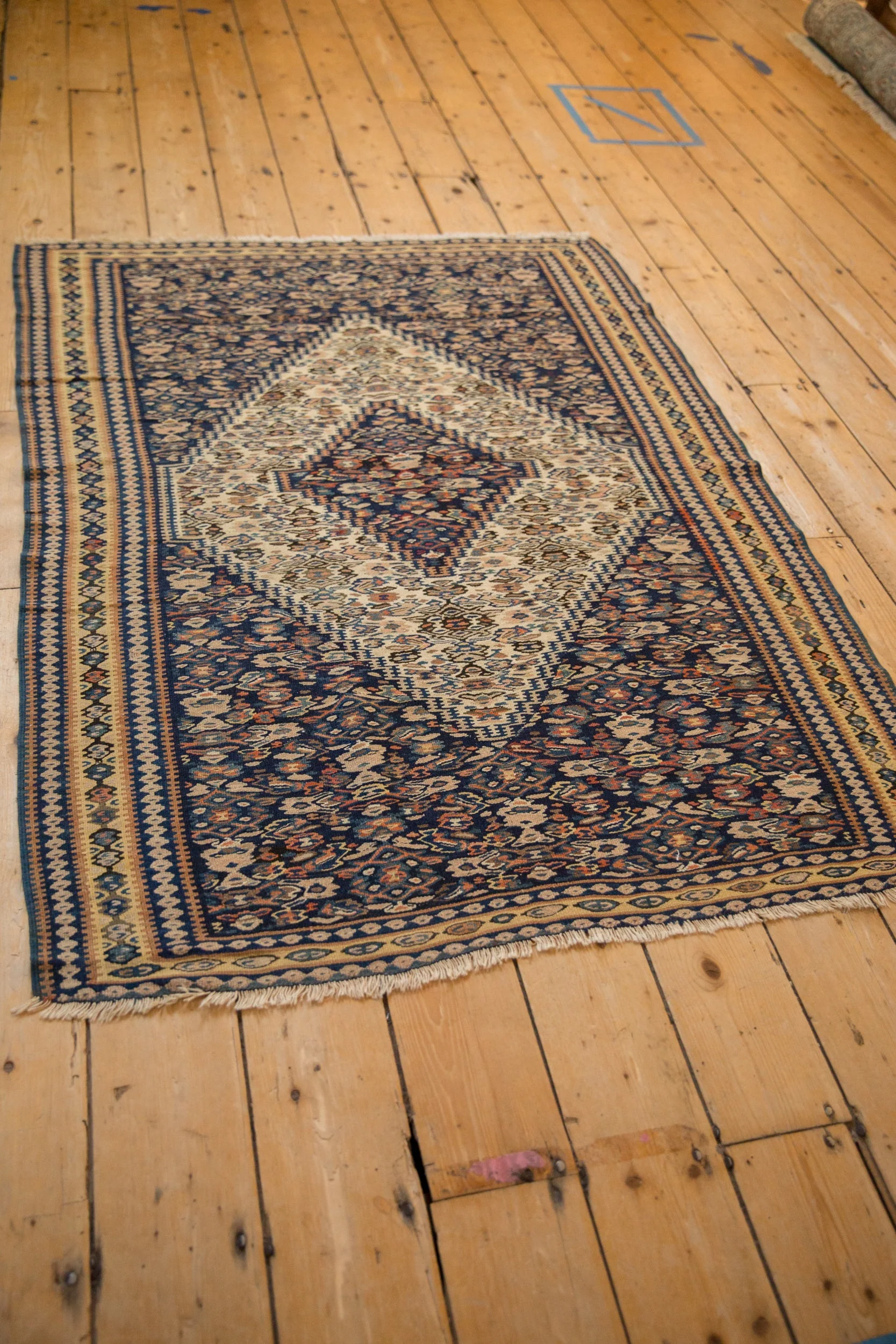 3.5x5 Antique Senneh Kilim Rug - Image 6