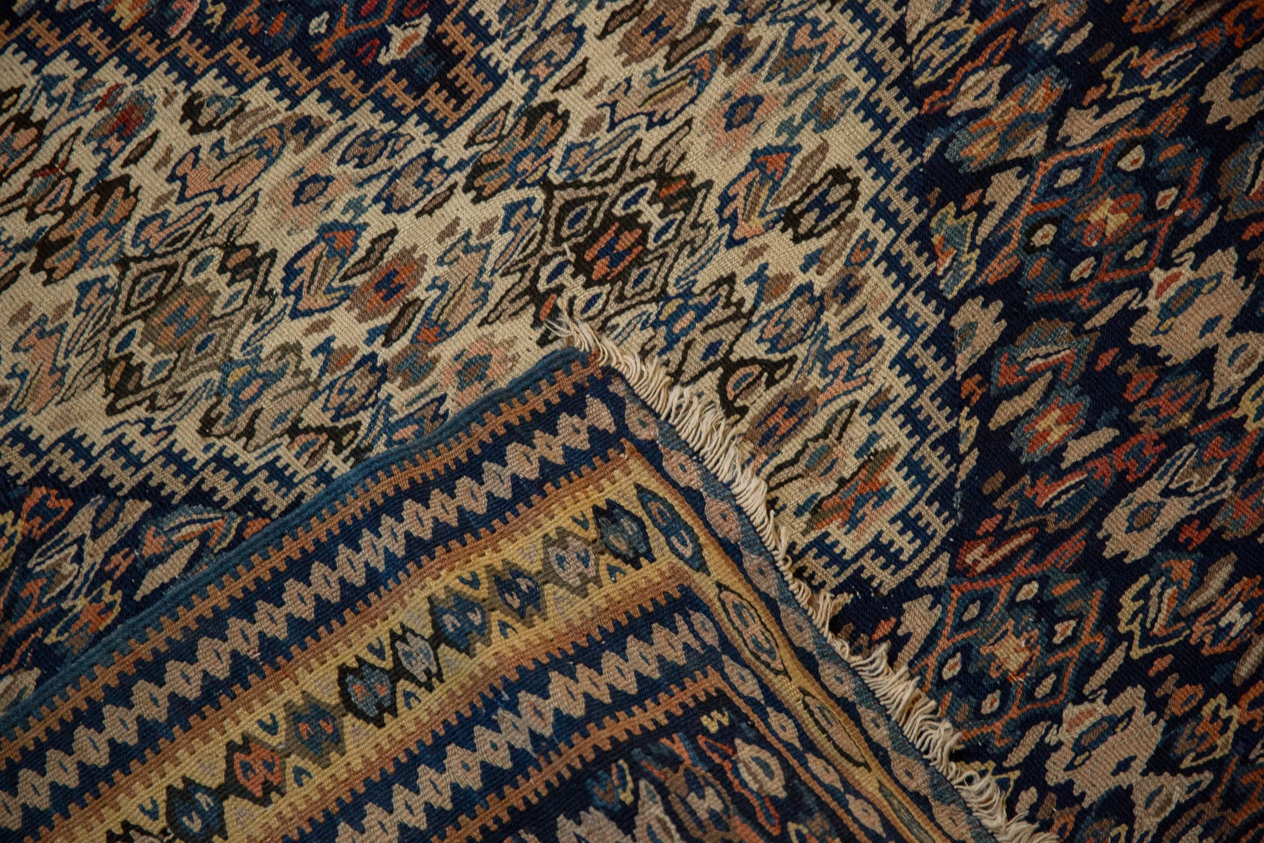 3.5x5 Antique Senneh Kilim Rug - Image 9