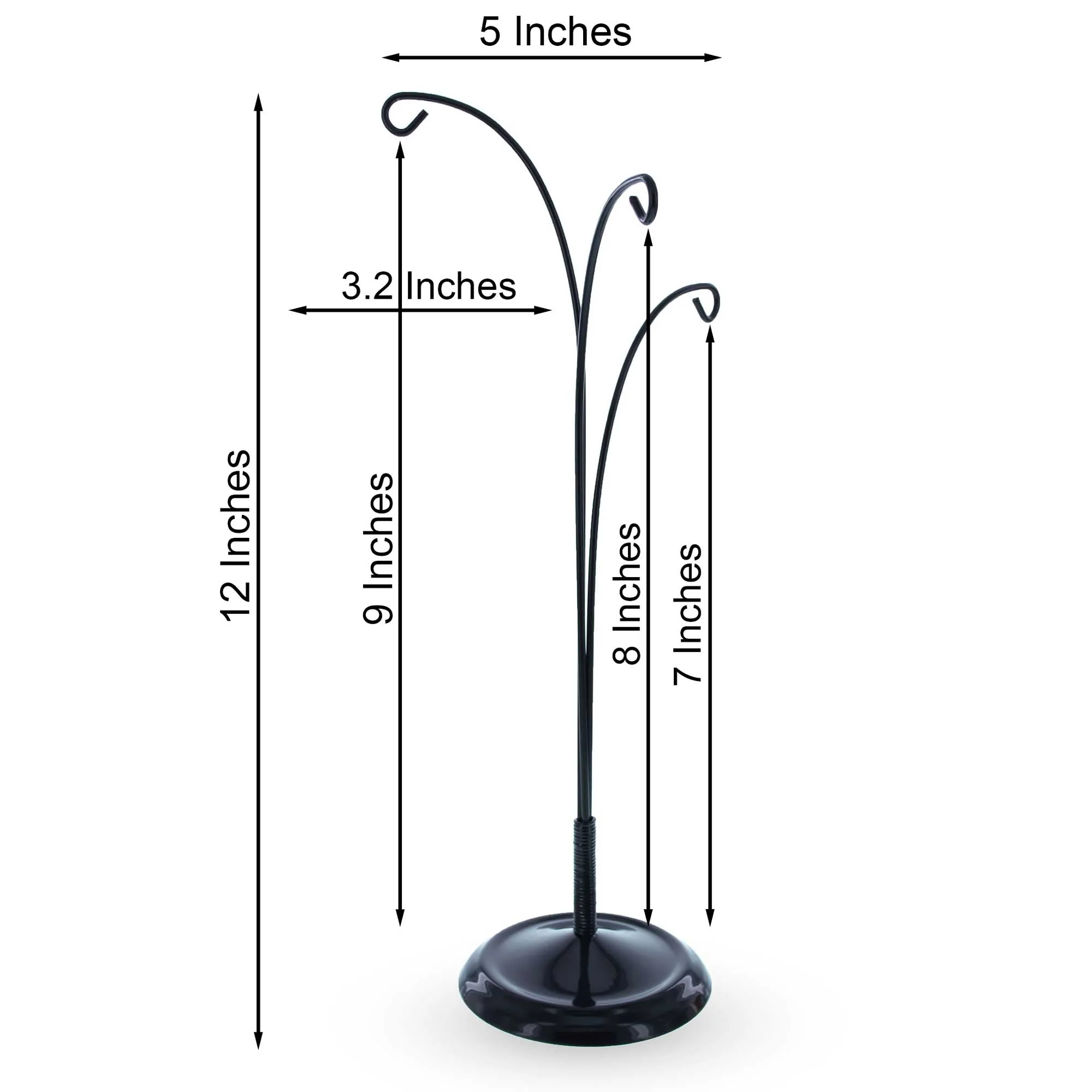 3-Arm Botanical Style Black Painted Metal Ornament Display Stand 12 Inches (Poland) - Image 3