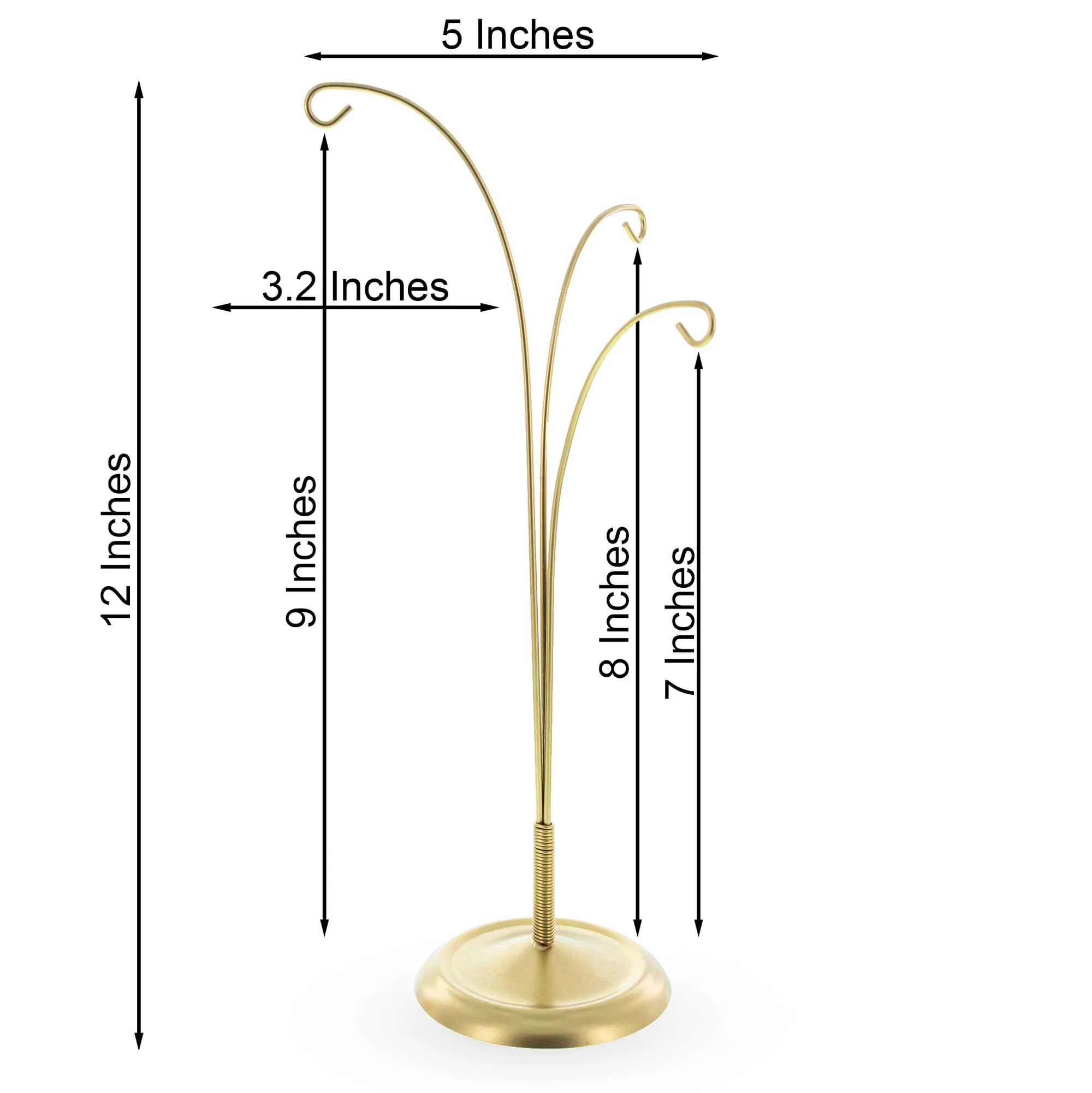 3-Arm Botanical Style Gold Metal Ornament Display Stand 12 Inches (Poland) - Image 3